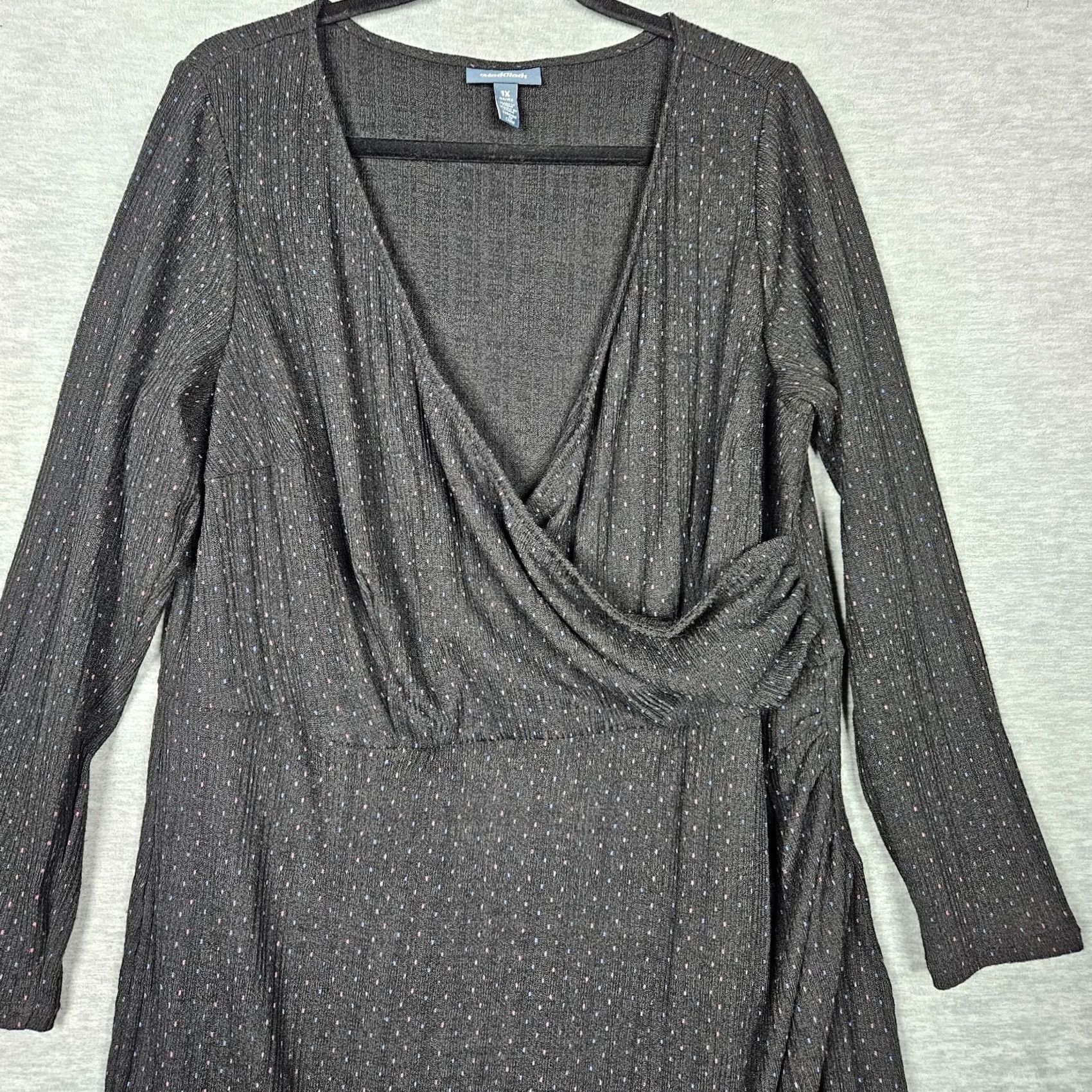 Vintage MODCLOTH Women's black Knit Wrapped Dress Long Sleeve V-Neck Midi 1X Knitted Casual Size XL / US 12-14 / IT 48-50 - 3 Thumbnail