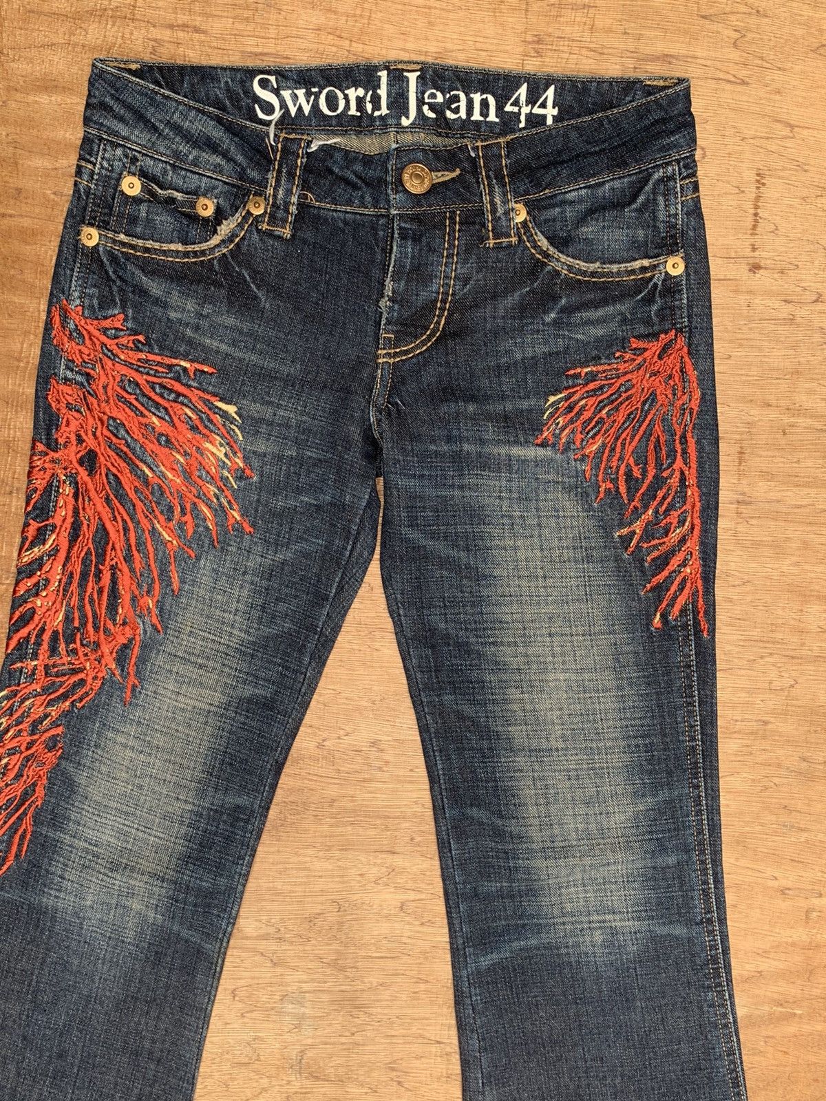 Japanese Brand Rare Sword Jean 44 Peace Embroidered Flare Denim Pants Size US 29 - 7 Thumbnail