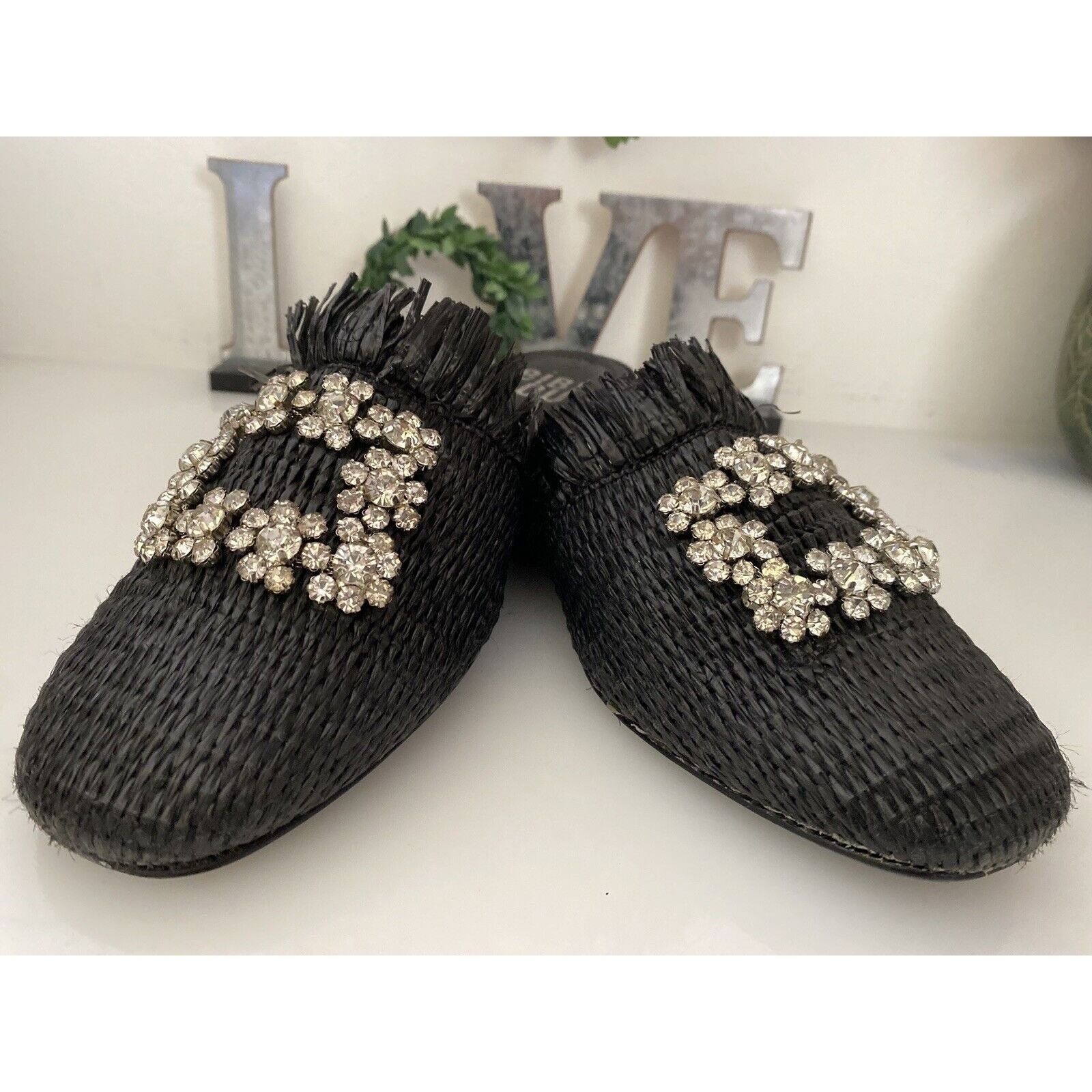 Vintage Bibi Lou Raffia Gem Jeweled Mule Slide Slip On Slipper Shoes Size US 6 / IT 36 - 11 Thumbnail