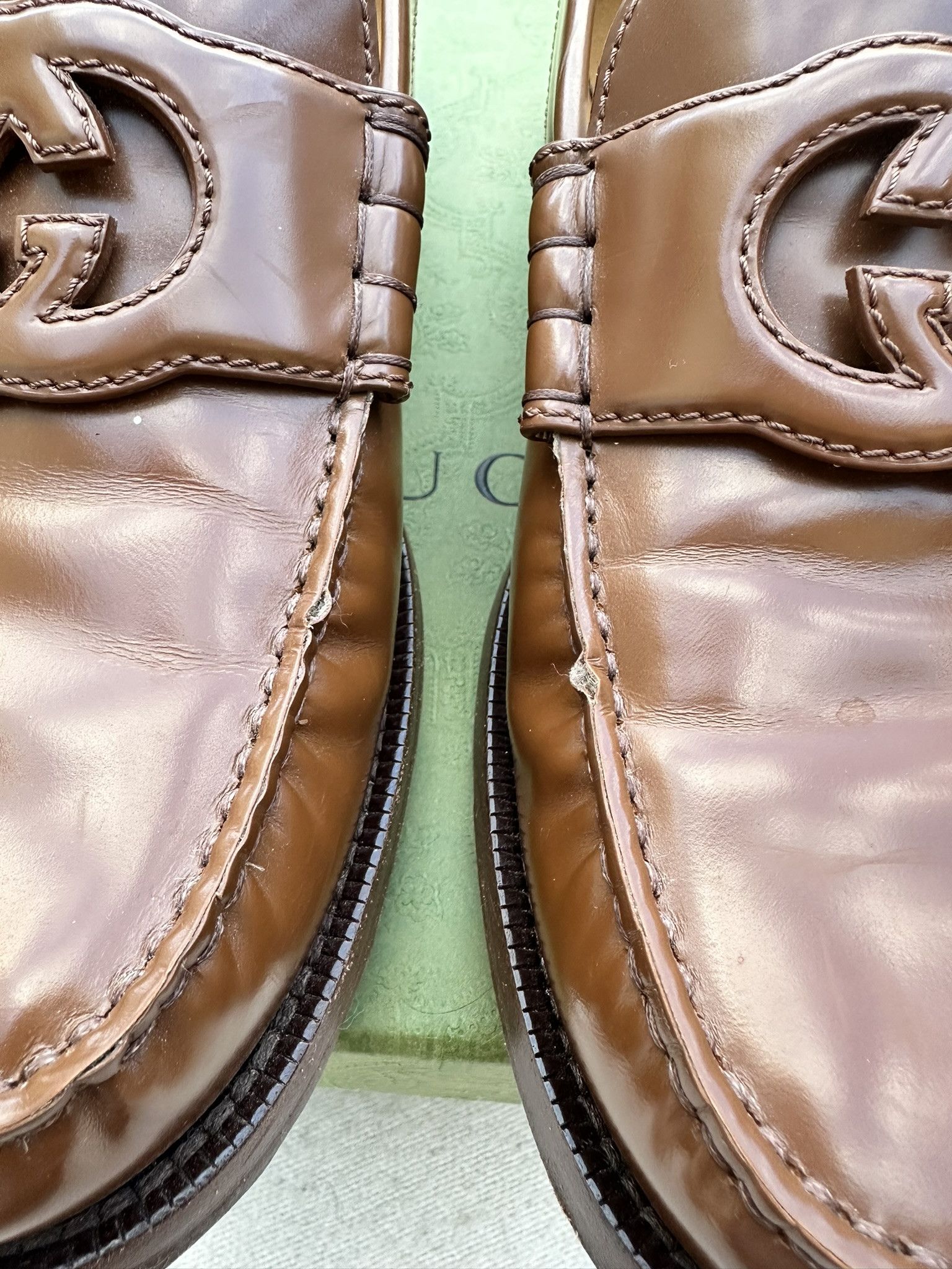 Gucci Gucci Moccasins Brown Leather Interlocking G Logo Shoes Size US 8 / EU 41 - 5 Thumbnail