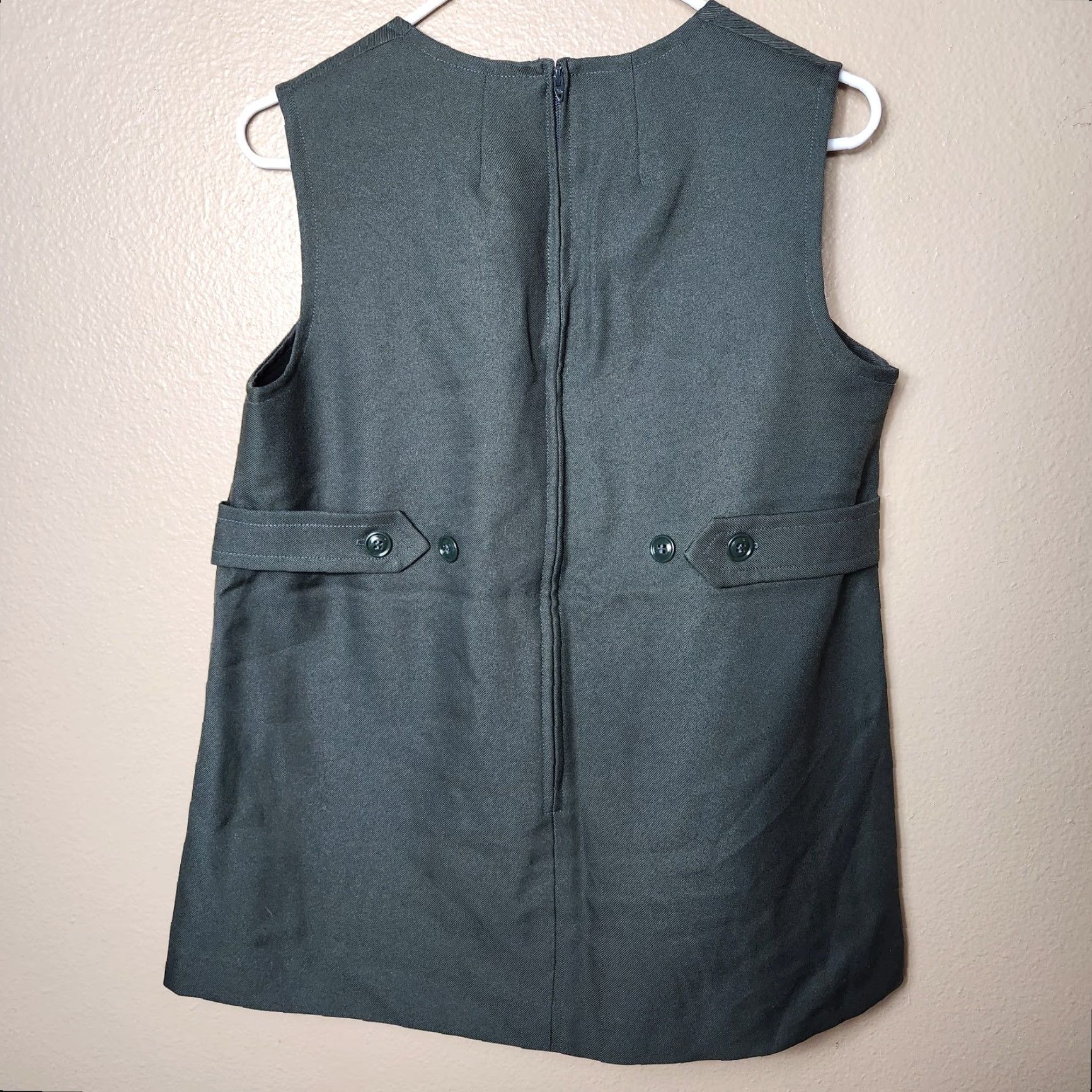 Olive VINTAGE CG Womens |L| Olive Green Smock Pleated Tunic US Army Issue Wool Blend Shirt Womens L Green 90s Size L / US 10 / IT 46 - 5 Thumbnail