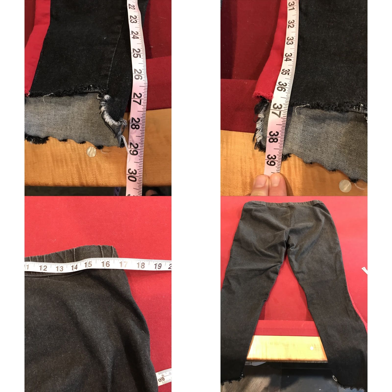 Denime VINTAGE? No. Black PANTS Red Side Leg STRIPES Tuxedo Denim Skimmer Frayed Cuff Gothic Punk XL Size 40" / US 18 - 8 Thumbnail