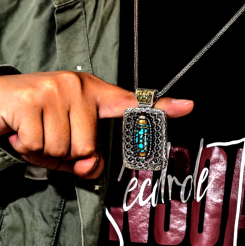 Designer × Japanese Brand × Vintage Vintage Buddha Turquoise Bead Embossed Silver Pendant Rave Size ONE SIZE - 2 Thumbnail