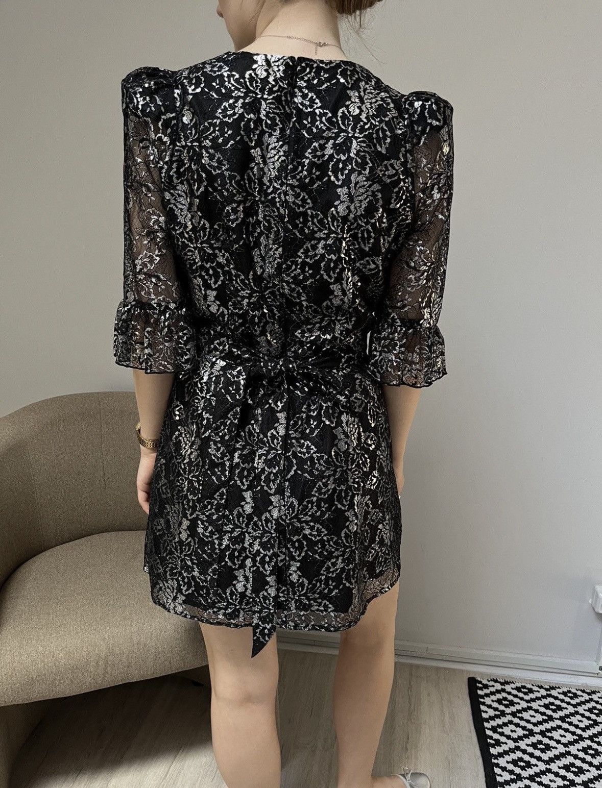 The Vampire's Wife THE VAMPIRE'S WIFE H&M silver black metallic lace dress Size M / US 6-8 / IT 42-44 - 23 Thumbnail