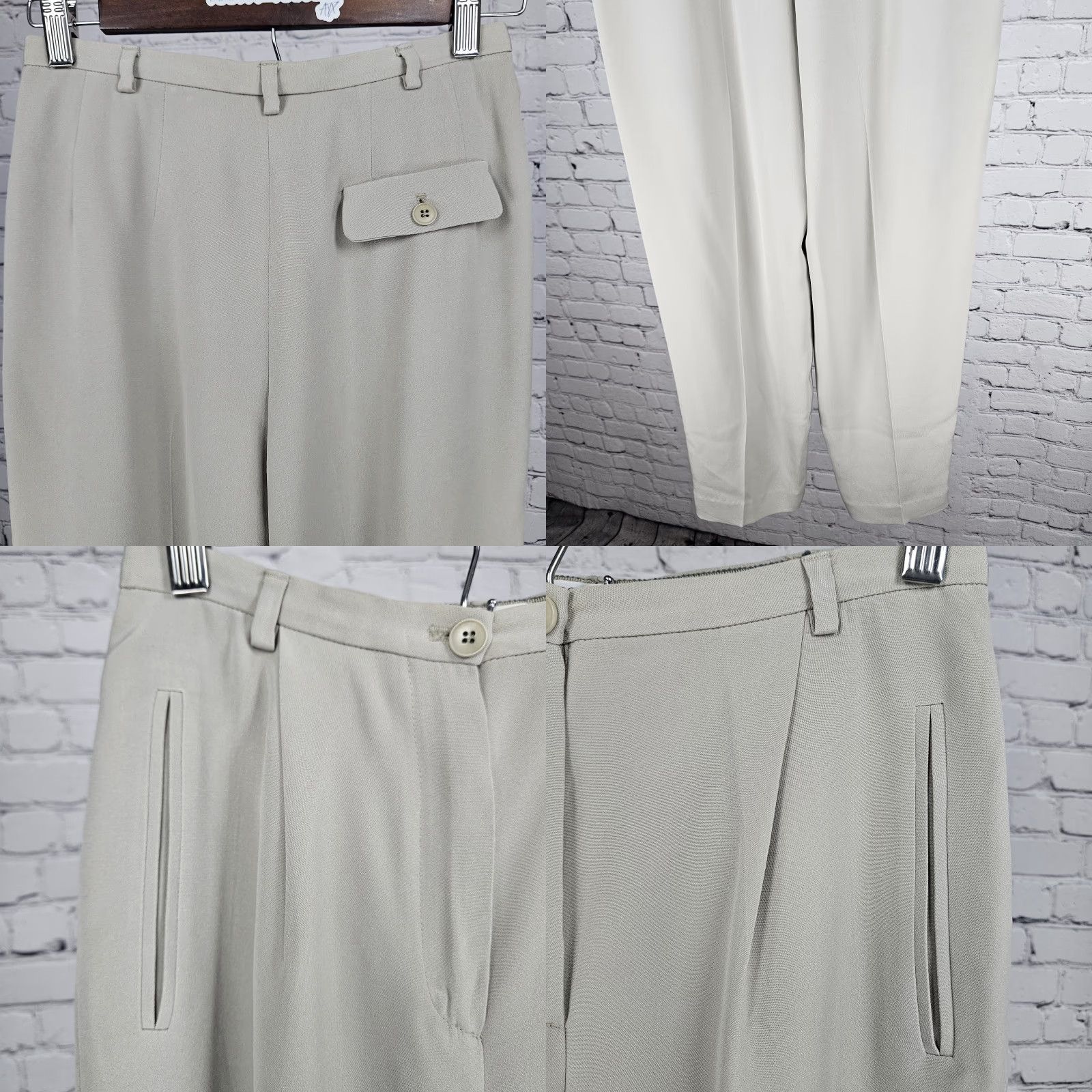 VINTAGE ARMANI Dress Pants Women 24 in 28 in Beige Silk Blend Lined Pockets 90s Italy 4