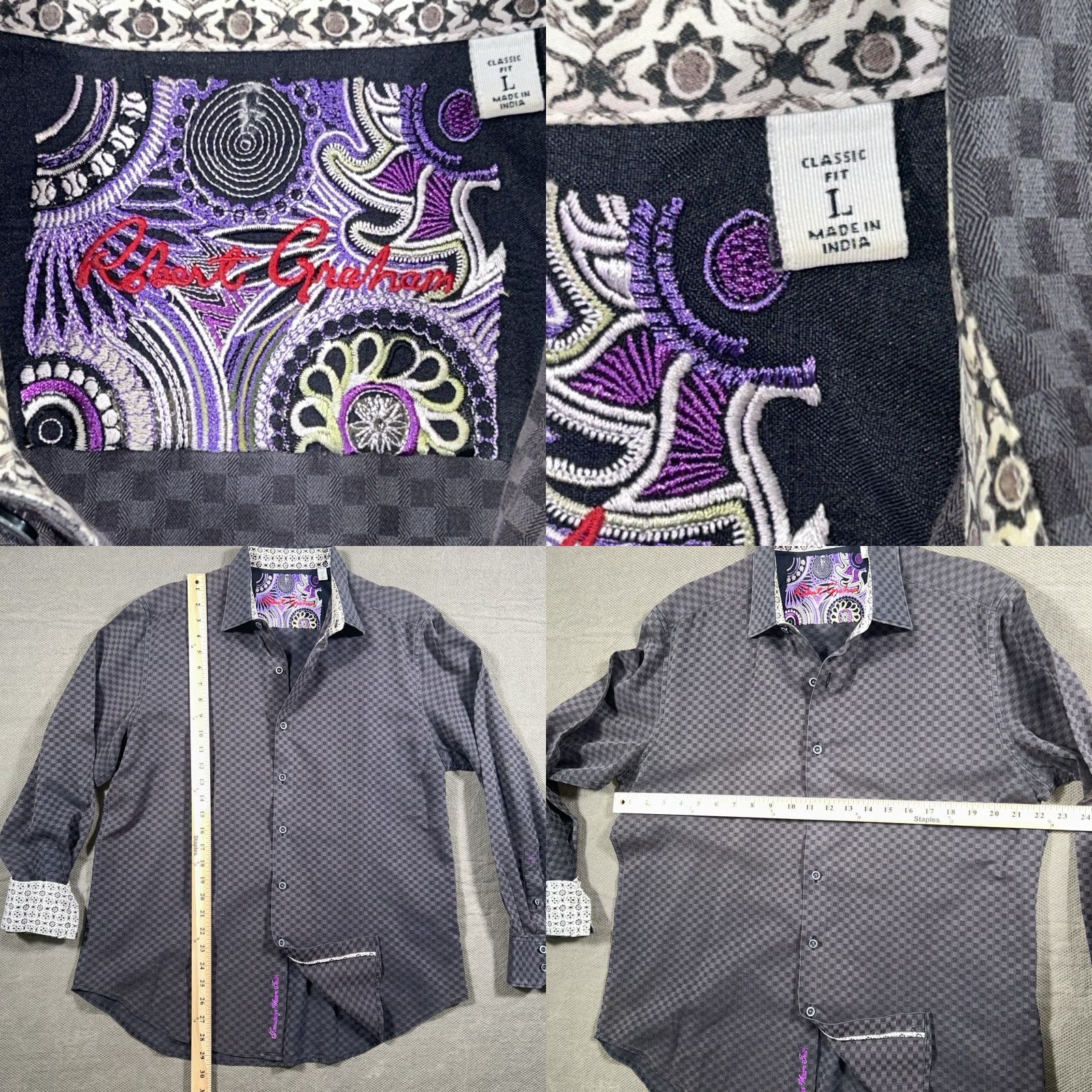 Robert Graham Robert Graham Shirt Mens Black Button-Up Classic Fit Long Sleeve Large Size US L / EU 52-54 / 3 - 8 Thumbnail