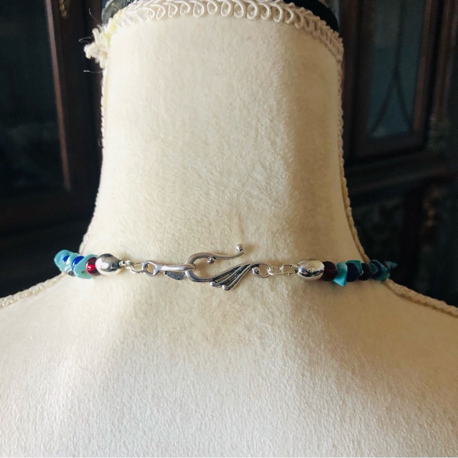 Handmade Handcrafted crackle glass howlite lazurite garnet necklac Size ONE SIZE - 6 Thumbnail