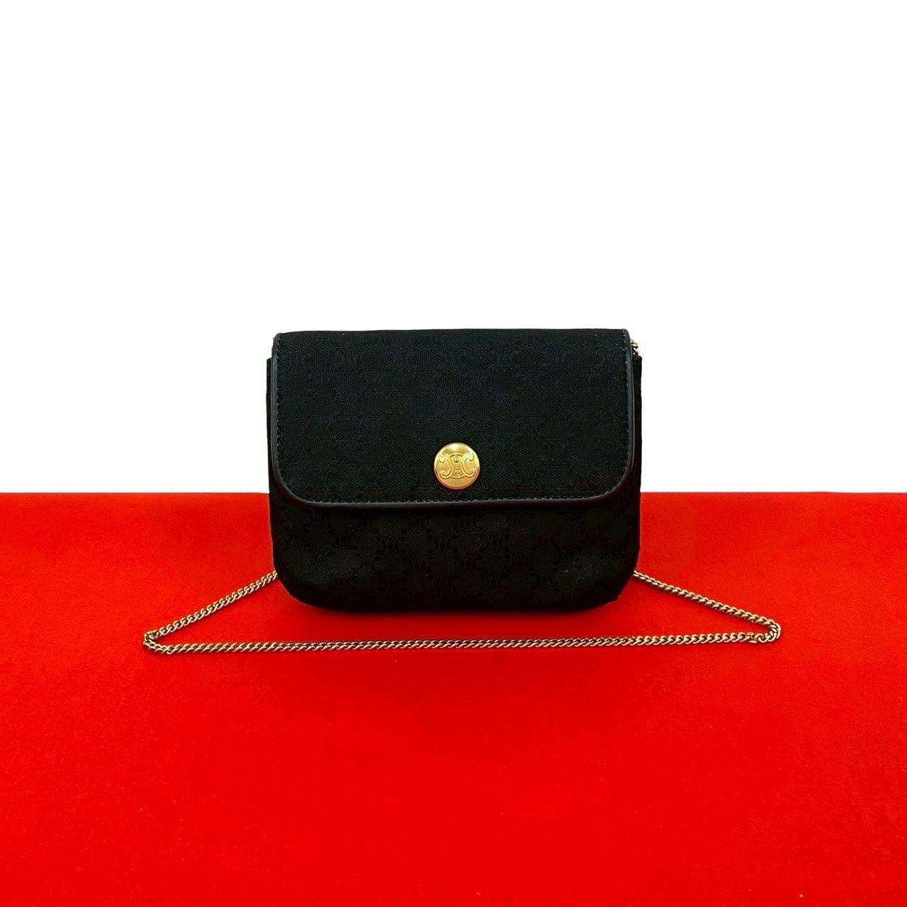 Celine Celine Triomphe Canvas Leather Shoulder Bag Leather Shoulder Bag Duty Free For Usa in Black, Women's