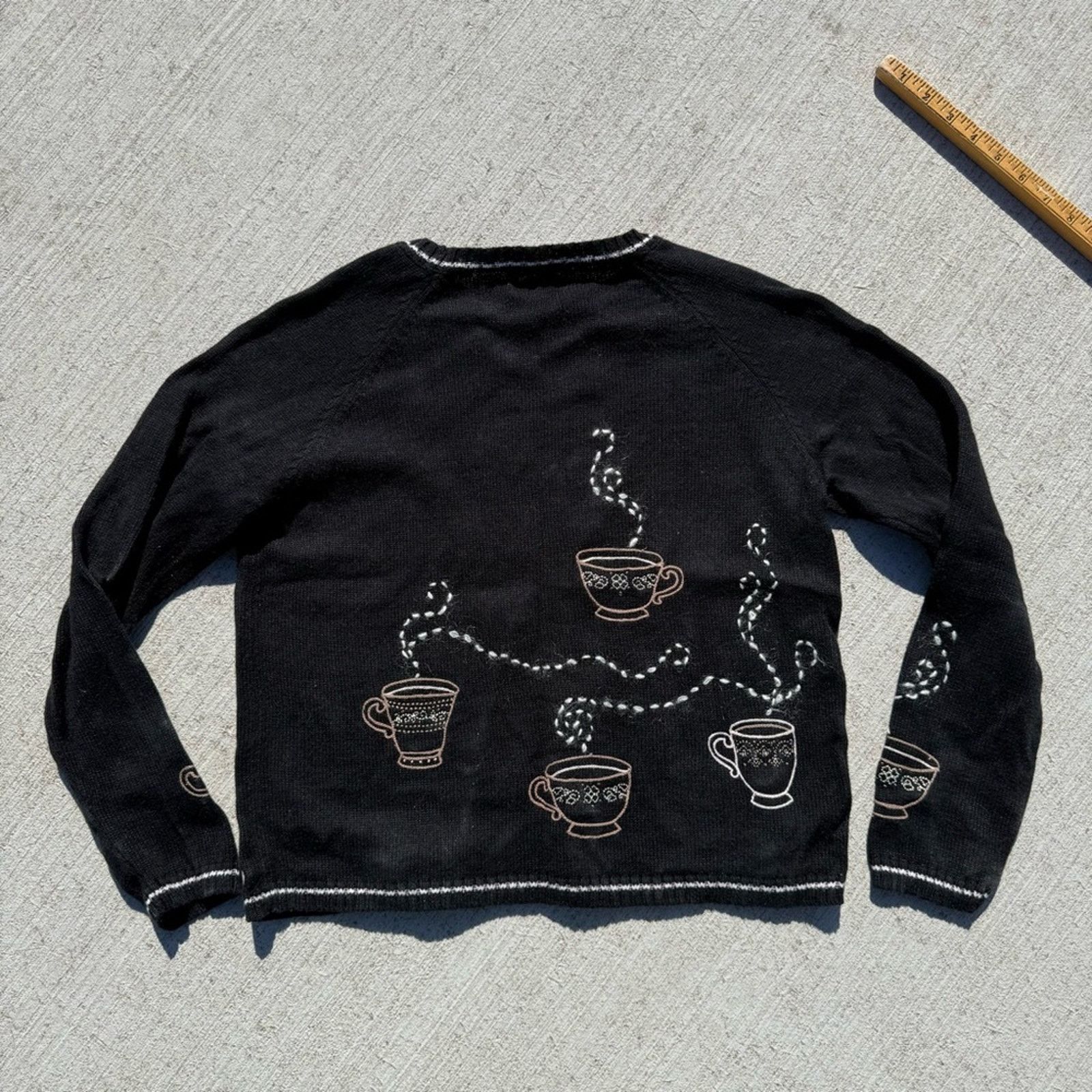 Vintage Y2K Black Coffee Cup Embroidered Crew Neck Sweater MEDIUM Size M / US 6-8 / IT 42-44 - 2 Thumbnail