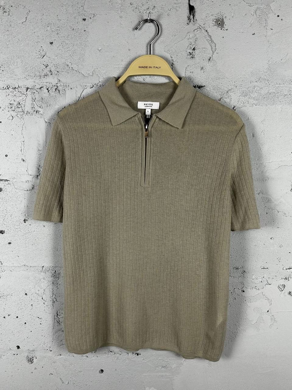 Reiss Reiss Kelly Tan Cashmere Textured Polo Zip Shirt Size L / US 10 / IT 46 - 1 Thumbnail