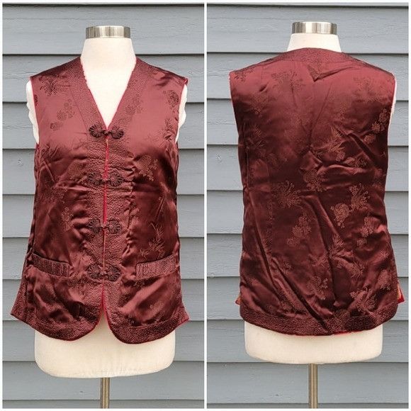 Vintage 100% Silk Cheongsam Qipao Reversible Red Burgundy Floral Ori Size M / US 6-8 / IT 42-44 - 3 Thumbnail