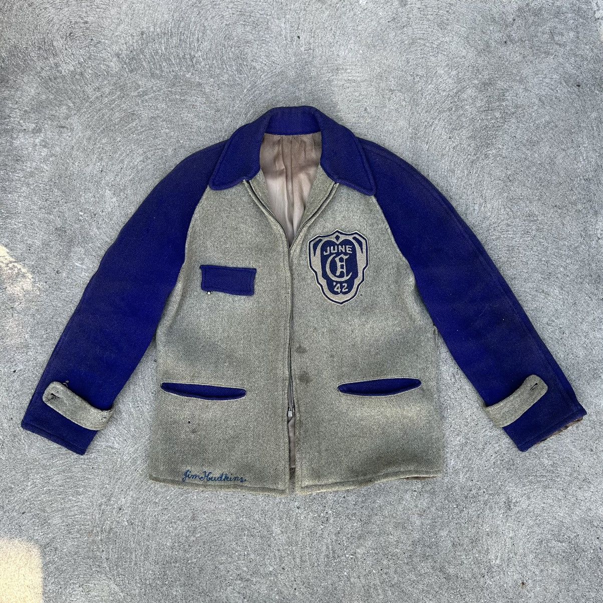 Vintage Vintage Purple Letterman's Jacket 1940s Size L Grey Blue Size US L / EU 52-54 / 3 - 1 Thumbnail