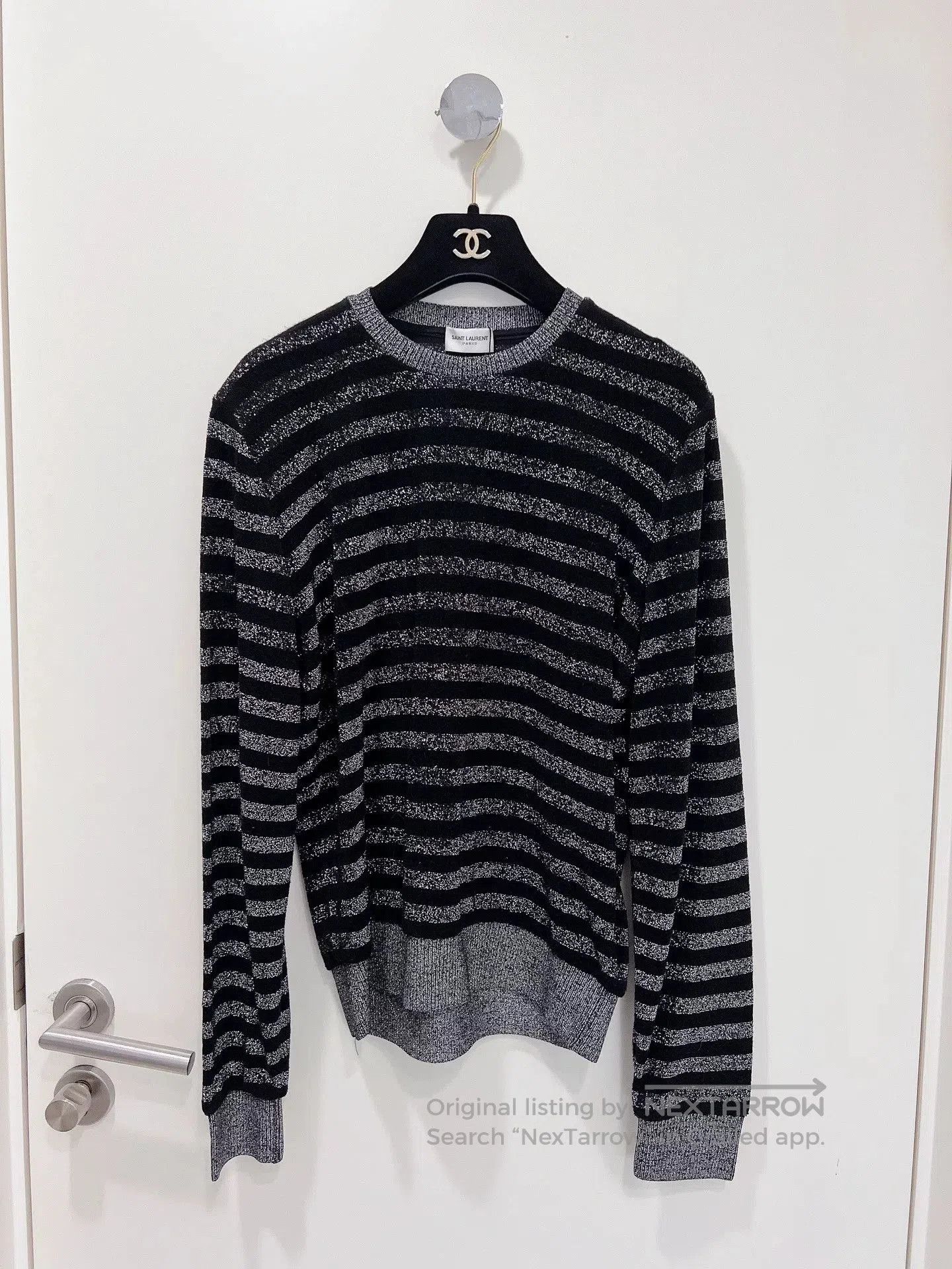 Saint Laurent Paris Saint Laurent Silver Black Striped Sweater. Size S / US 4 / IT 40 - 1 Thumbnail