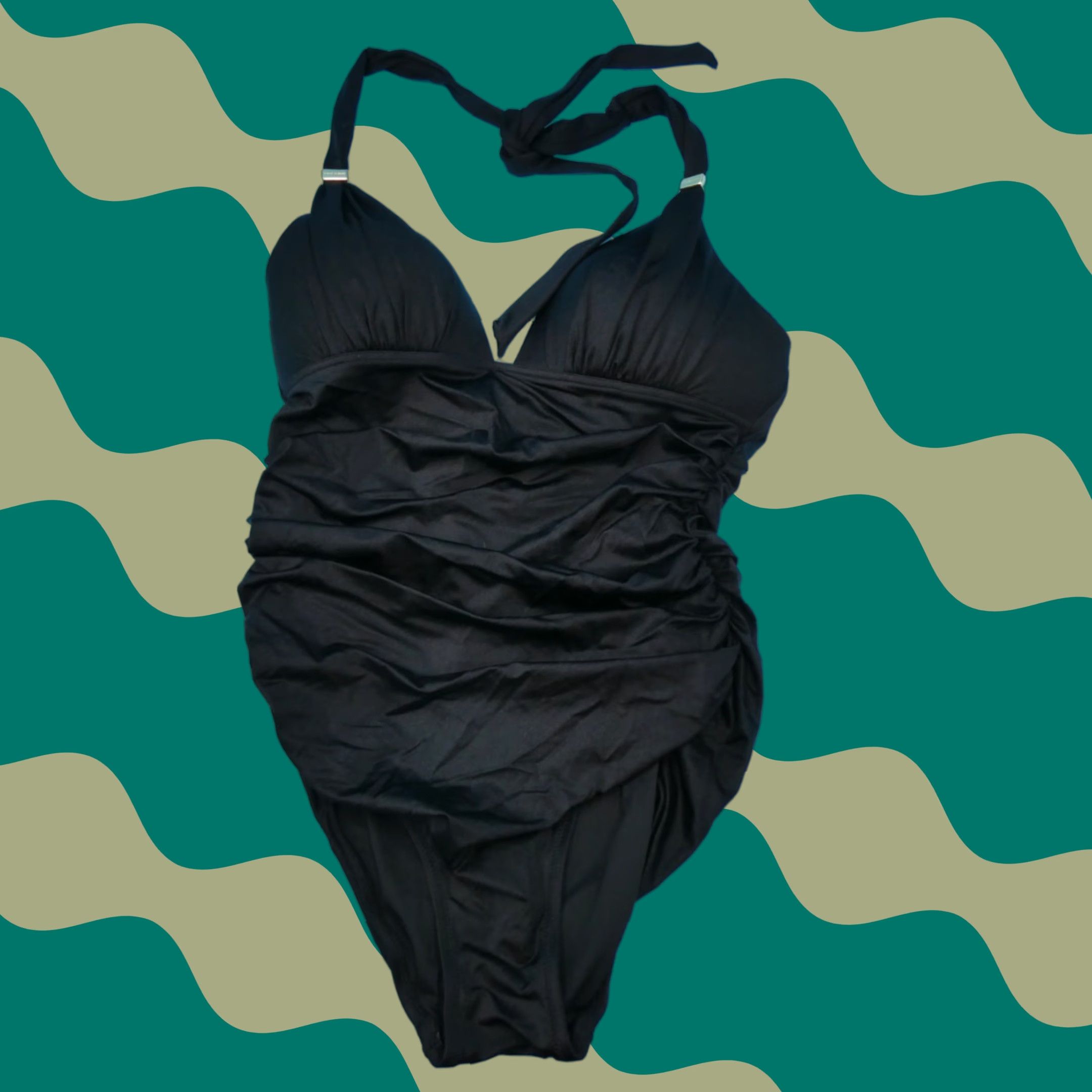 Victoria's Secret One Piece Halter Swimsuit M Black Padded Ruffle Beach Womens
