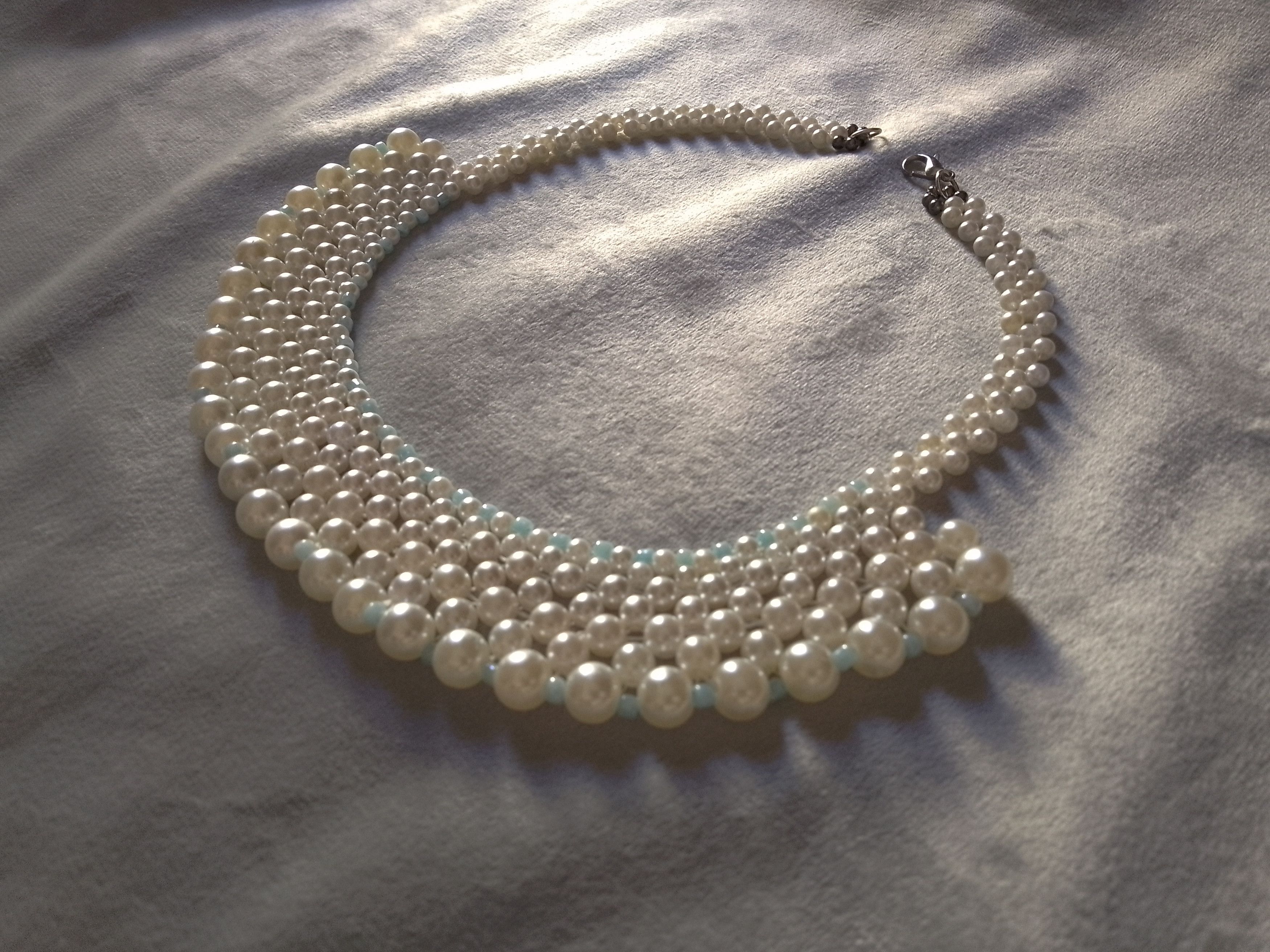 Handmade Necklace White Pearls Netted Elegant Wedding Size ONE SIZE - 5 Thumbnail