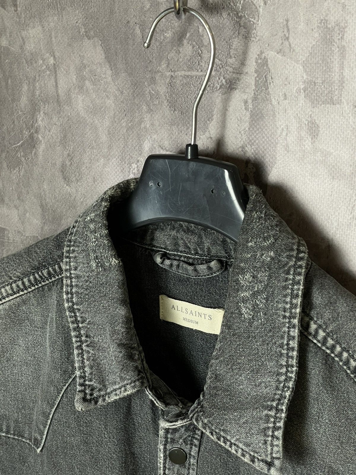 Allsaints AllSaints Denim Distressed Faded Grey Y2K overshirt buttonup Size US M / EU 48-50 / 2 - 12 Thumbnail