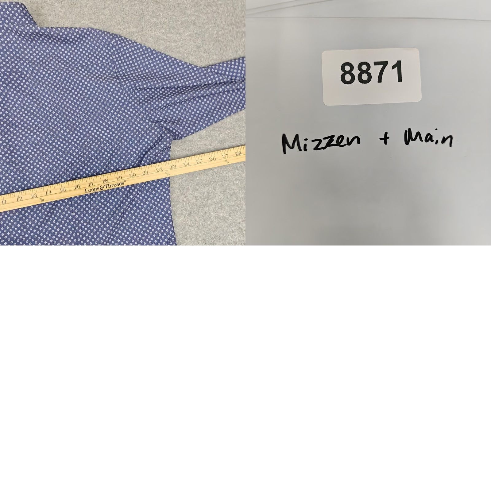 Mizzen+Main Mizzen+Main Dress Shirt Mens M Blue Geometric Classic Fit Stretch Performance Size 40R - 8 Thumbnail