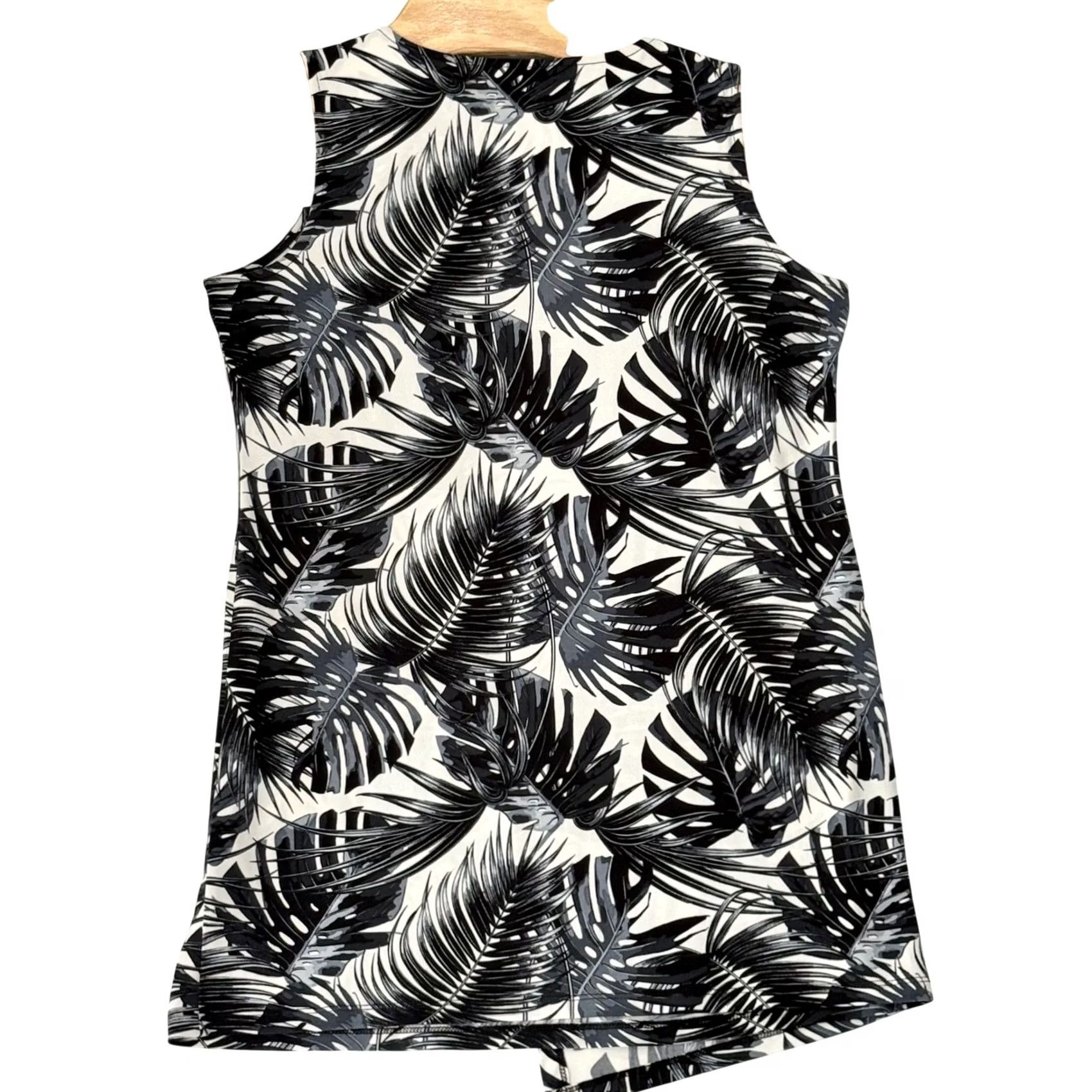 Alfani Alfani Tank Top XS Black White Tropical Palm Leaf Print Stretch Jersey Sleeveless High Neck Womens Size XS / US 0-2 / IT 36-38 - 2 Thumbnail