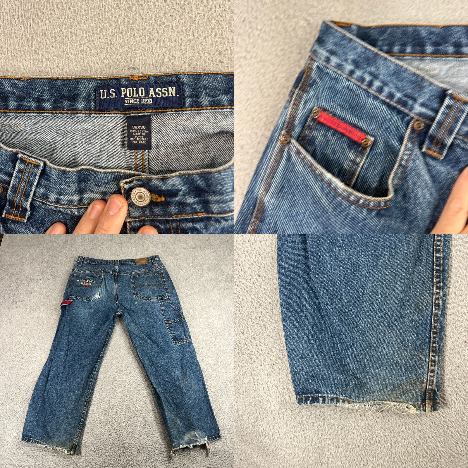 Vintage VTG US Polo Assn Jeans 38x30 Carpenter Wide Leg Baggy Distressed Men Jeans 90s Logo Retro Hip Hop Workwear Blue Denim Short Description Not Included Size US M / EU 48-50 / 2 - 9 Thumbnail