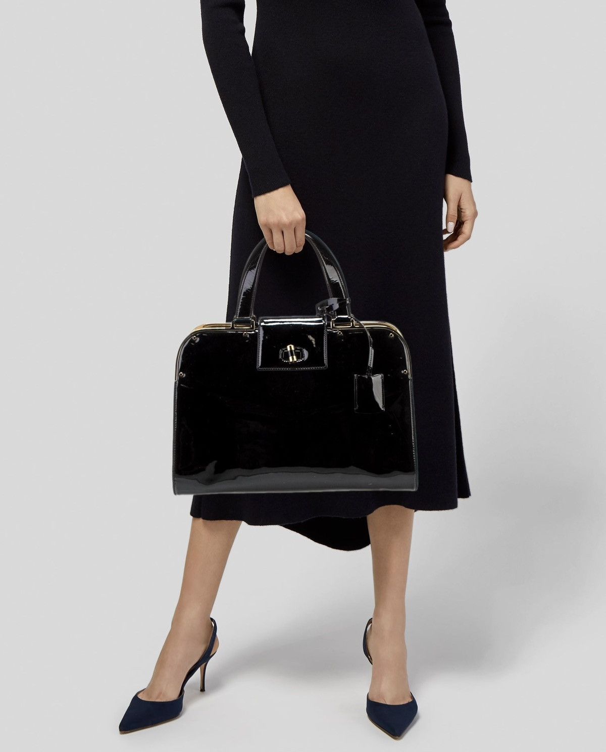 Yves Saint Laurent Yves Saint Laurent Black Patent Leather Uptown Satchel Bag Size ONE SIZE - 1 Thumbnail