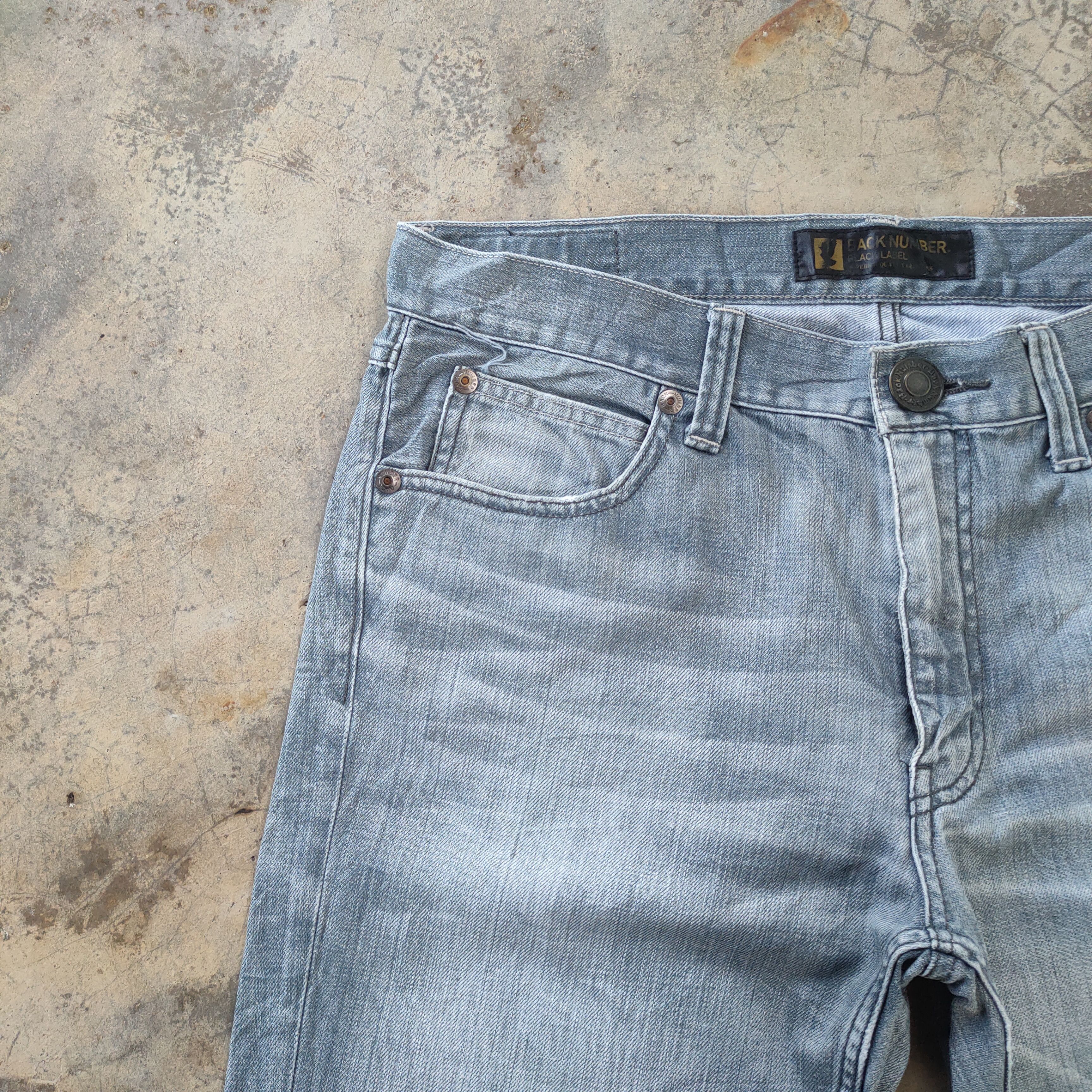 Black Label × Jean VINTAGE BACK NUMBER FADED RIPPED JEANS DENIM PANTS Size US 35 - 7 Thumbnail