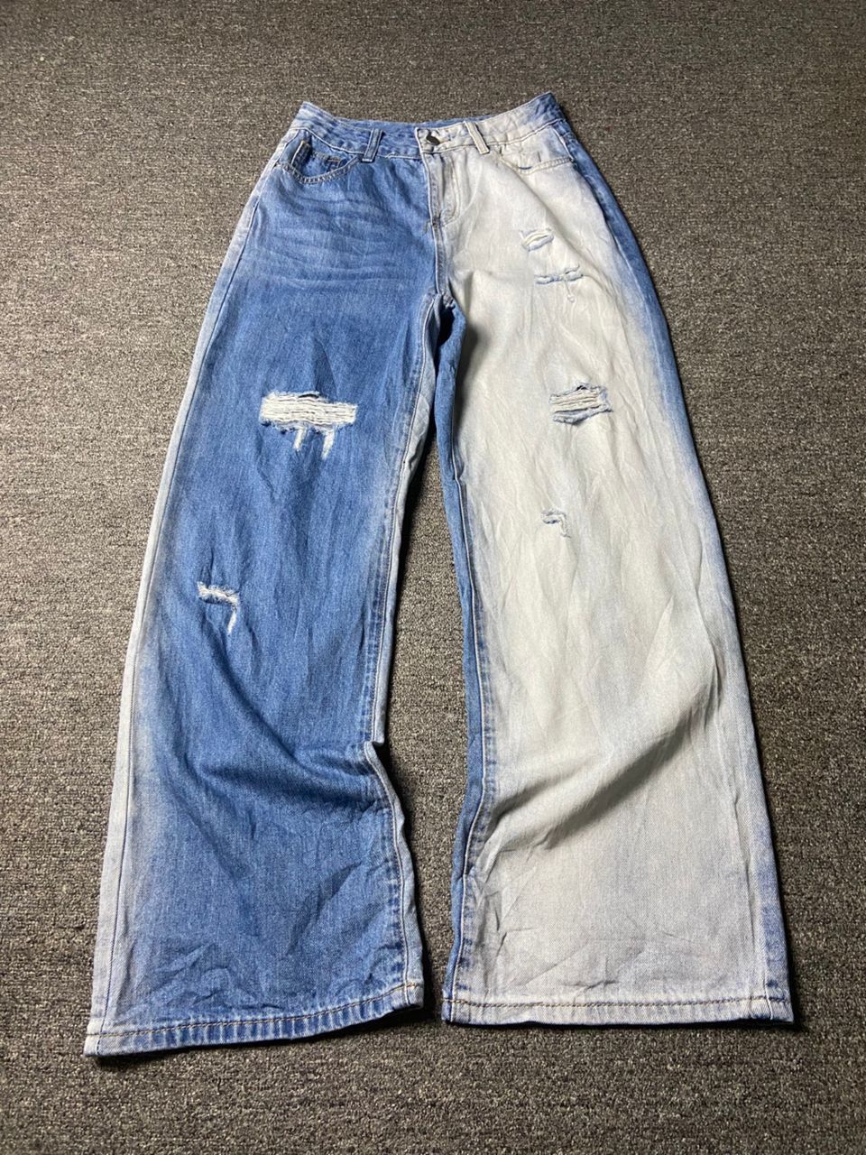 Japanese Brand Me+Emselect Brand Two Tone Ripped Wide Leg Jeans (153) Size US 26 / EU 42 - 1 Thumbnail