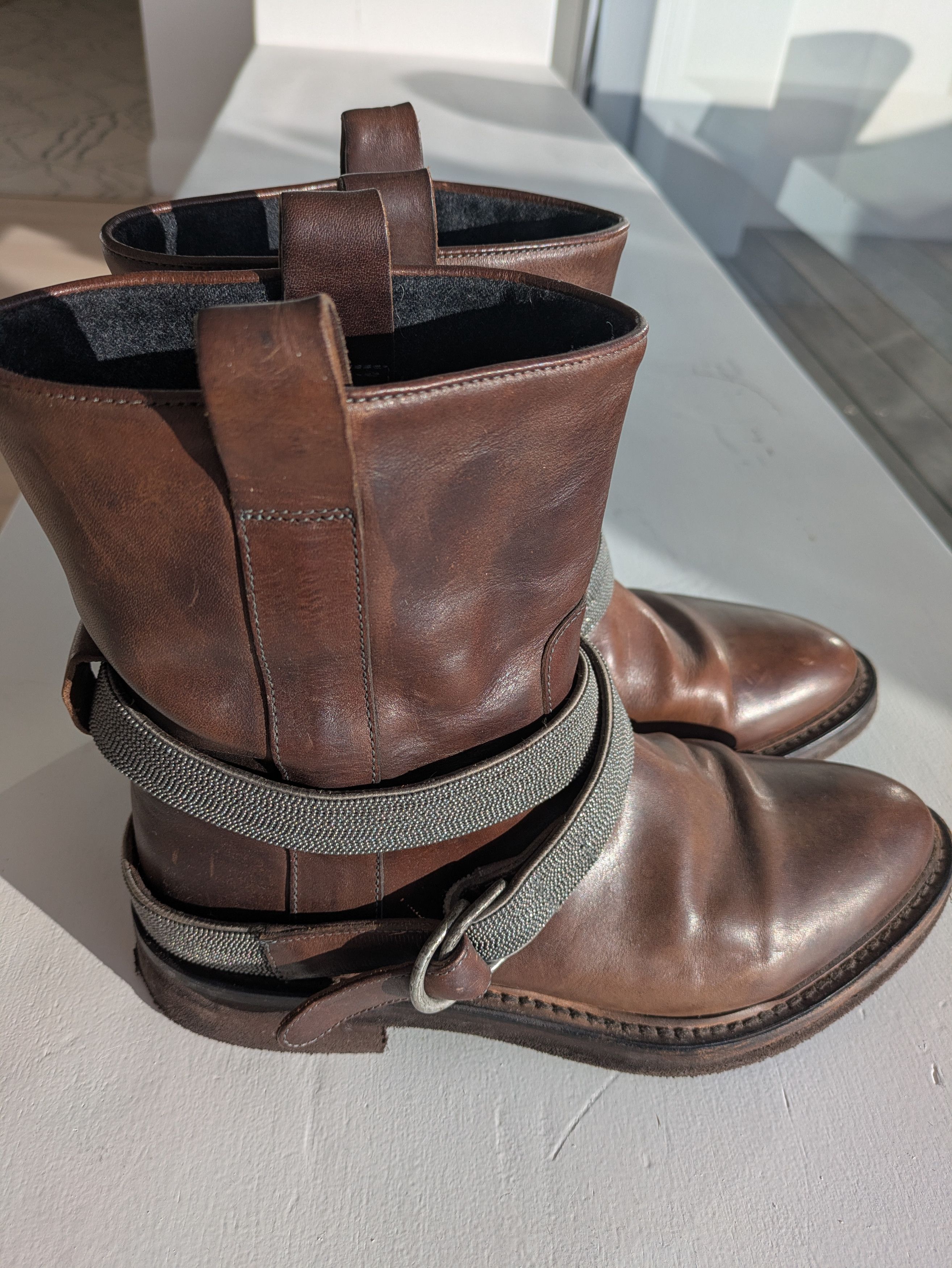 Brunello Cucinelli Brown leather boots with strap Size US 8.5 / IT 38.5 - 2 Thumbnail