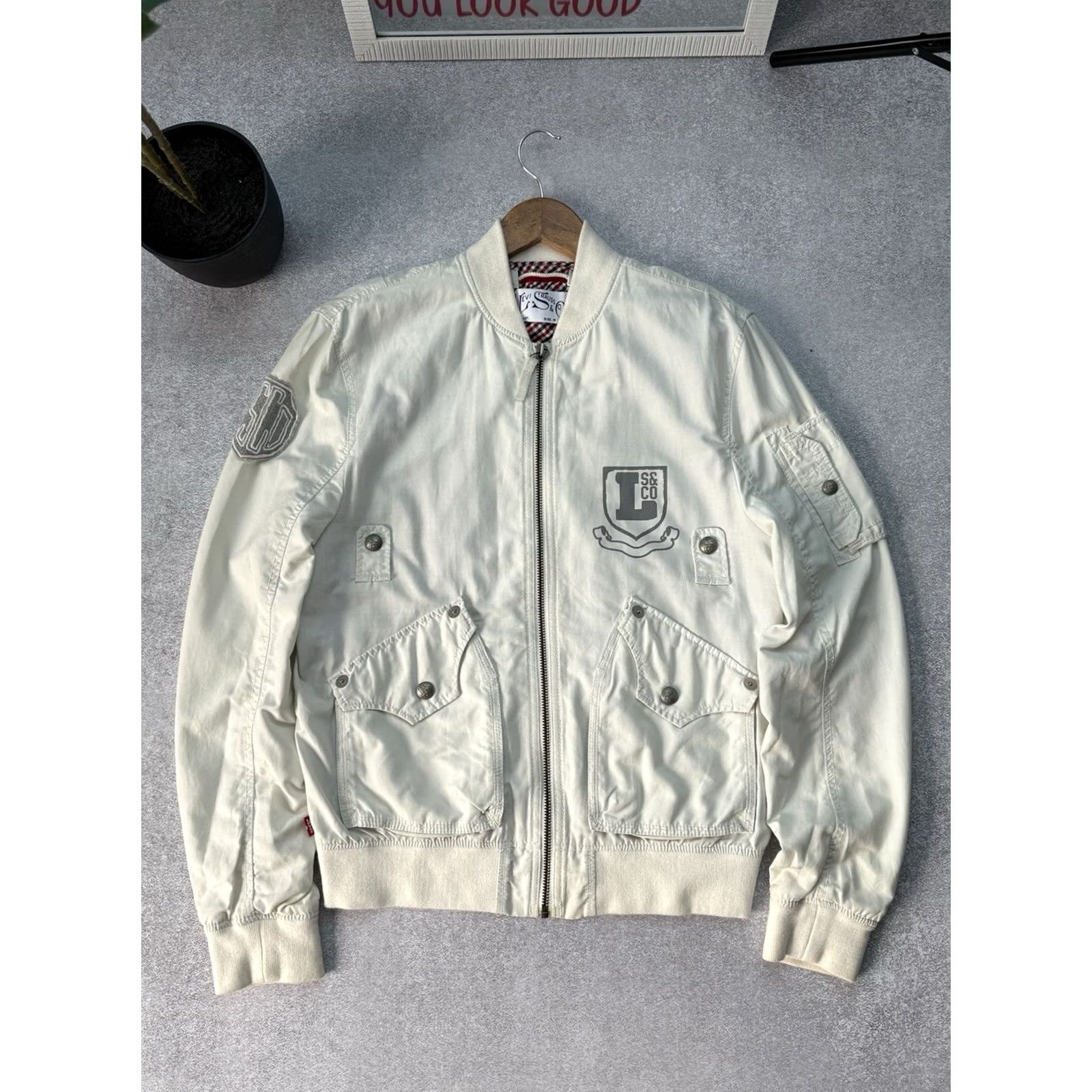 Levi's VINTAGE Levi’s Bomber Jacket Military Multi Pocket Army 90s Y2K Size M Men White Cotton Canvas Bomber Jacket 90s Military Levi’s Made & Crafted Mens Size US M / EU 48-50 / 2 - 2 Thumbnail