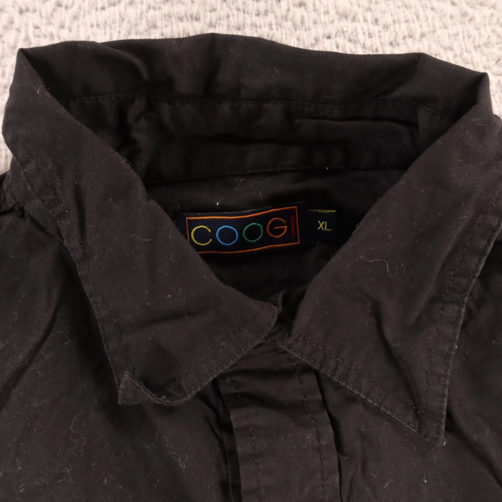 COOGI Shirt Mens Extra Large Black 100% Cotton Button Up Long Sleeve Felt Logo Mens