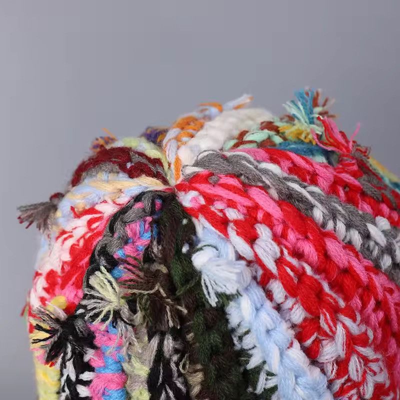 Handmade Multi-strand Twist Mixed Color Knitted Wool Beanie Hat Size ONE SIZE - 7 Thumbnail