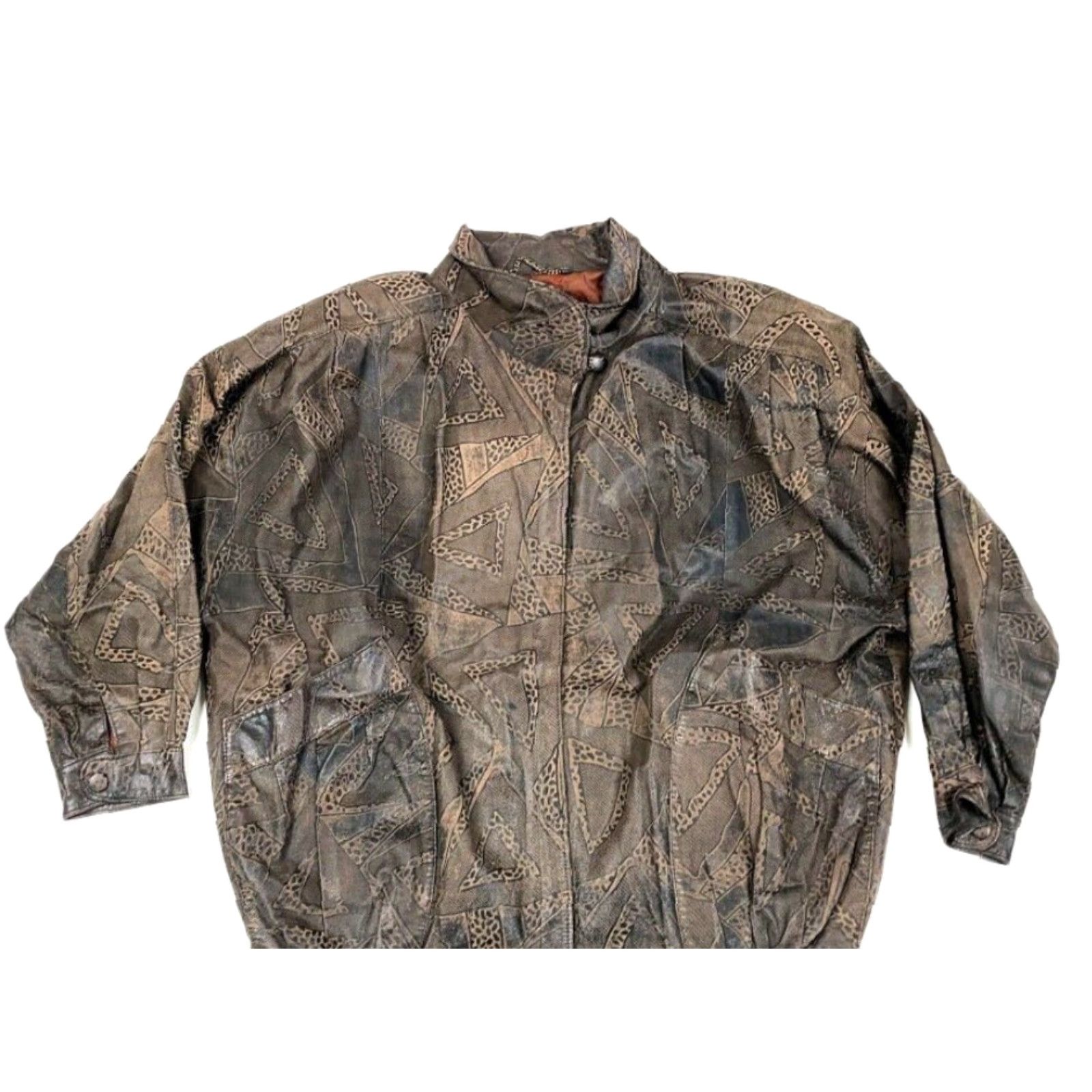 Vintage VINTAGE PELLE Brown Geometric Leopard Print Leather Jacket Women's Medium 90s Hipster Size M / US 6-8 / IT 42-44 - 3 Thumbnail
