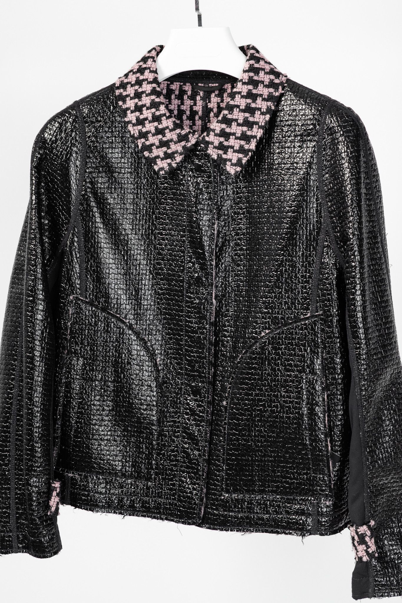 Other Marc Cain Reversible Houndstooth Tweed & Faux-Leather Jacket Size L / US 10 / IT 46 - 6 Thumbnail