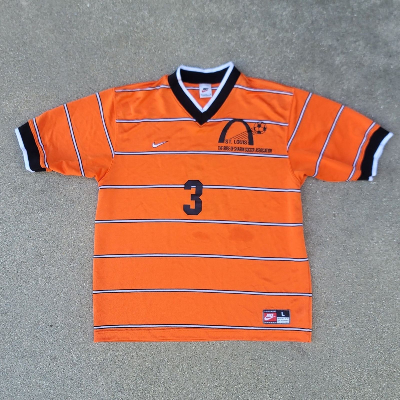 Nike Vtg 90s Nike Orange Striped Soccer Jersey Size US L / EU 52-54 / 3 - 2 Thumbnail