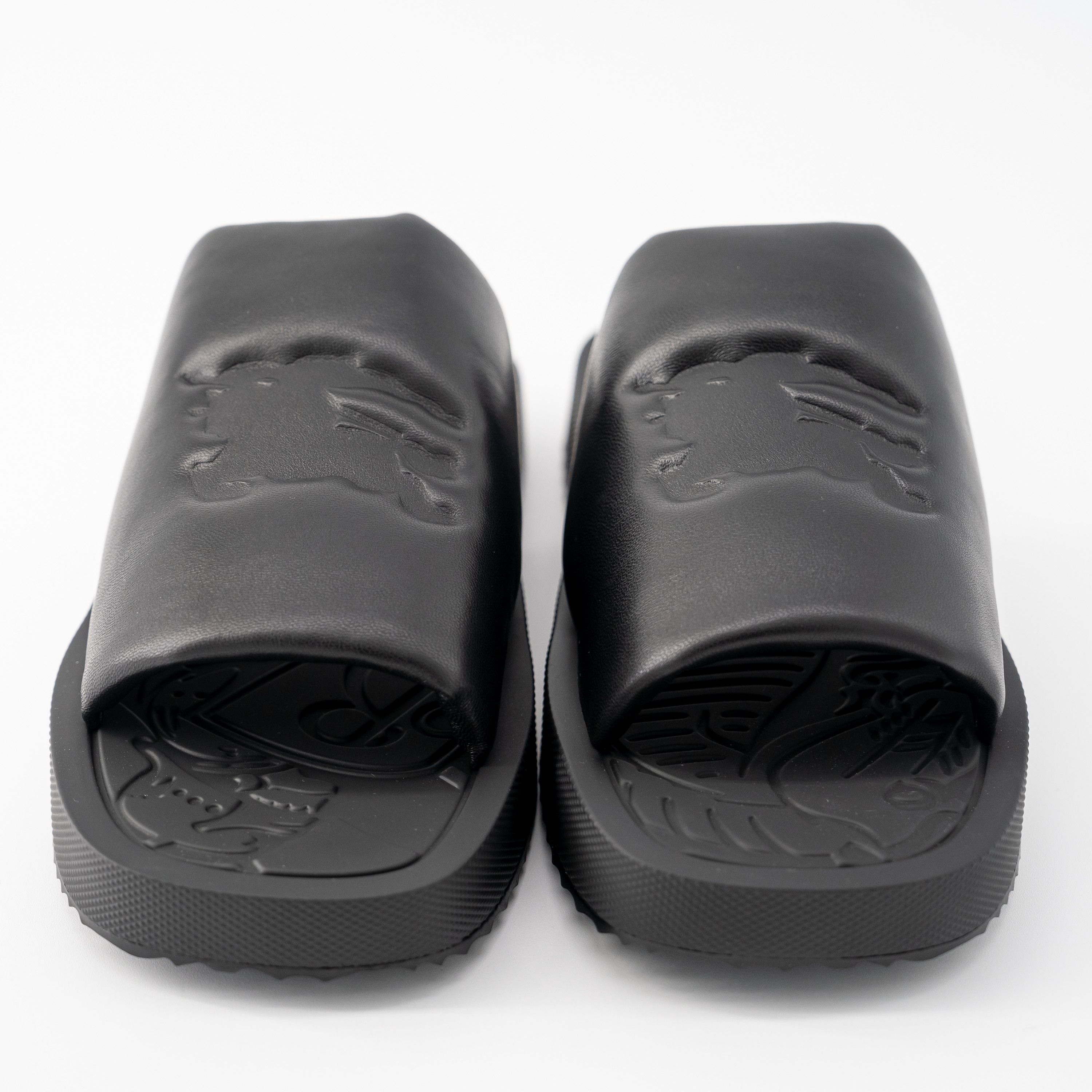 Burberry 39eu 9us Burberry Leather Slab Knight Slides Leather Black Size US 9 / IT 39 - 2 Thumbnail