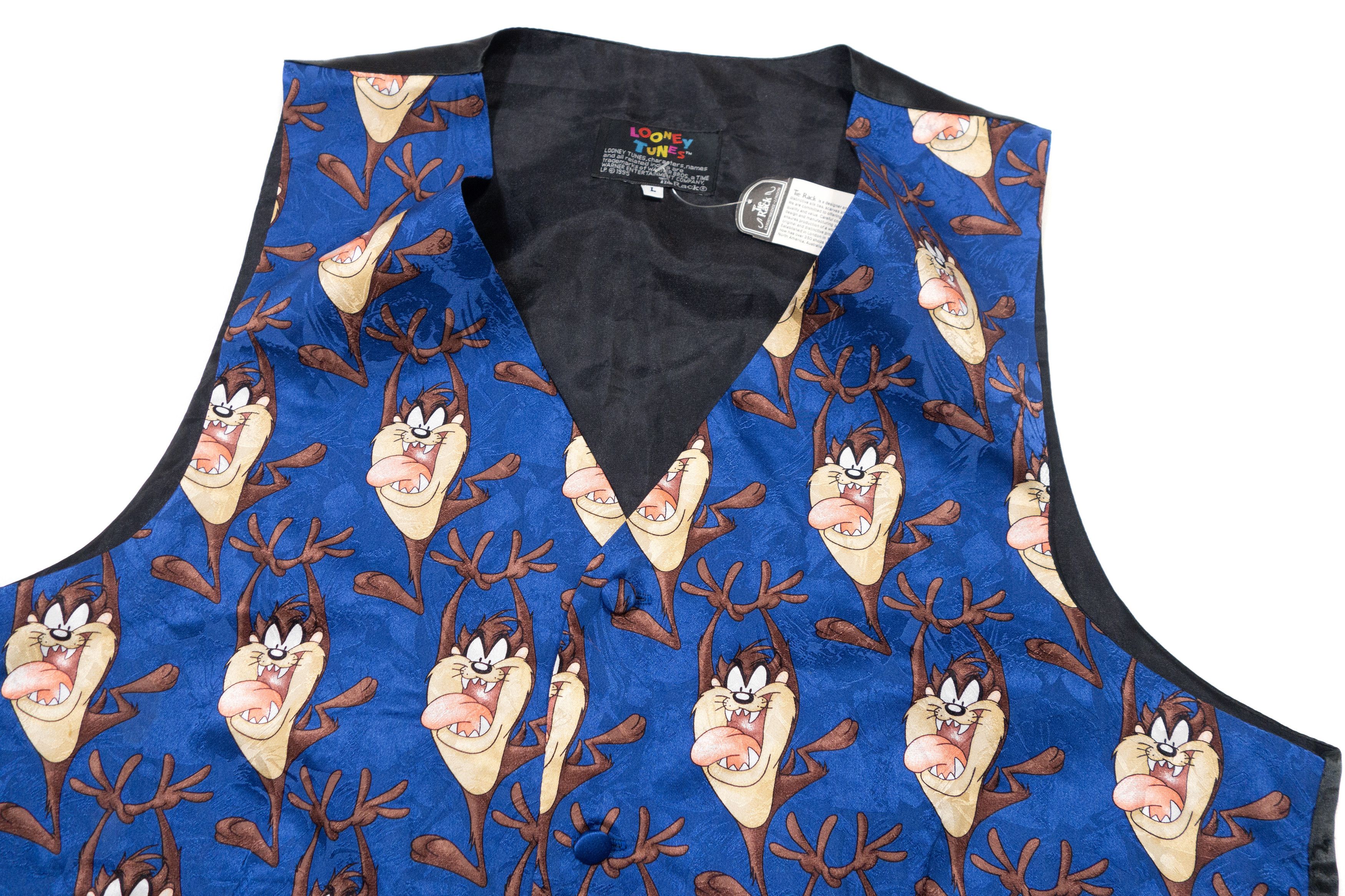 Warner Bros 90s Looney Tunes Taz Devil All Over Print Silk Waistcoat Size 50R - 3 Thumbnail