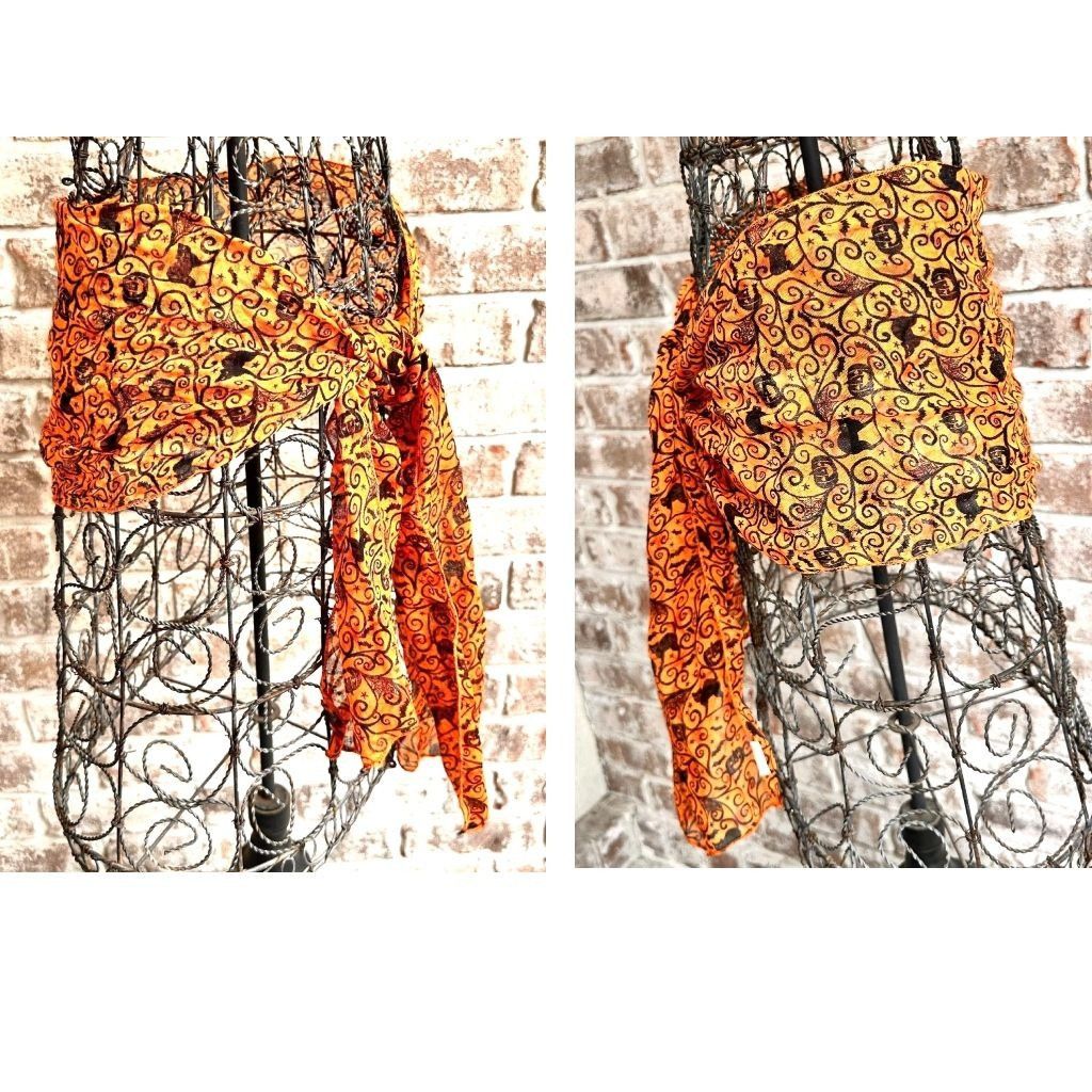 Vintage ViTG Halloween Neck Scarf Orange Black Cats Jack O Lantern B Size ONE SIZE - 6 Thumbnail