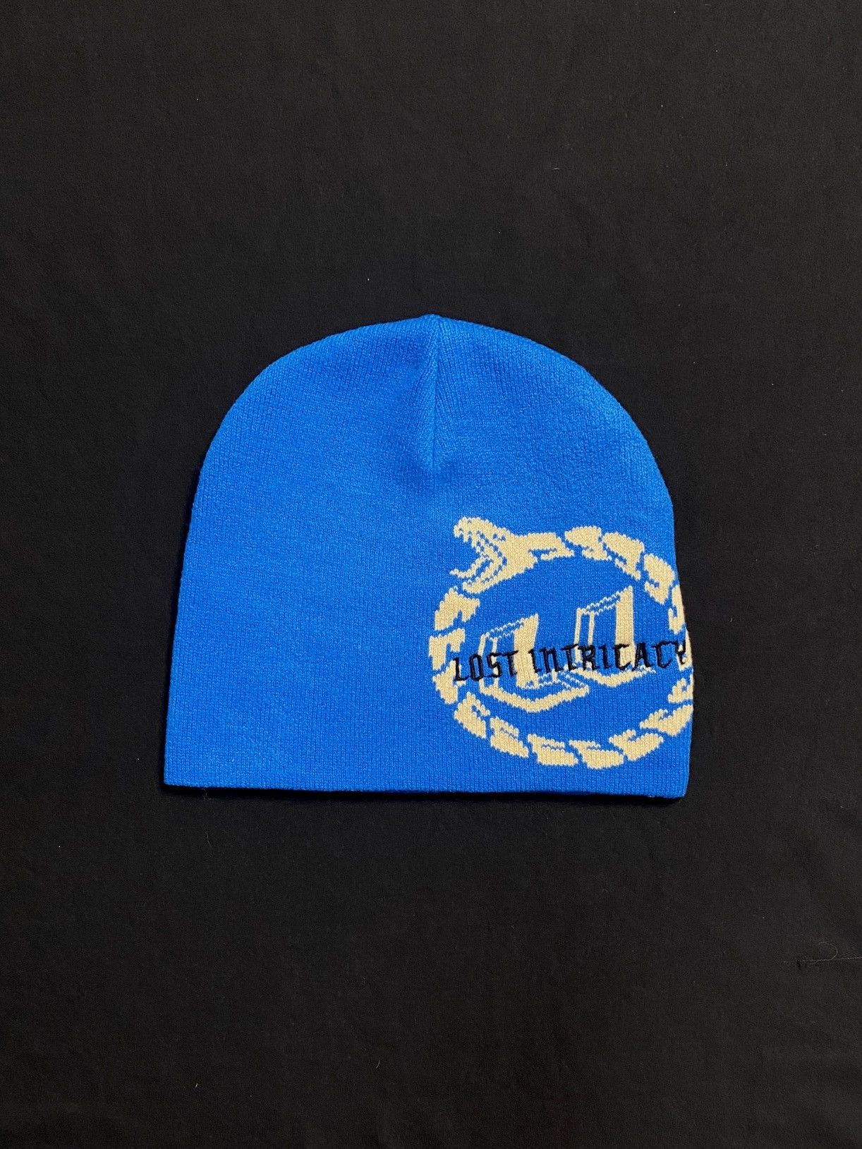Japanese Brand Rare Lost Intricacy Full Circle Snake Knit Blue Beanie OS Size ONE SIZE - 1 Thumbnail
