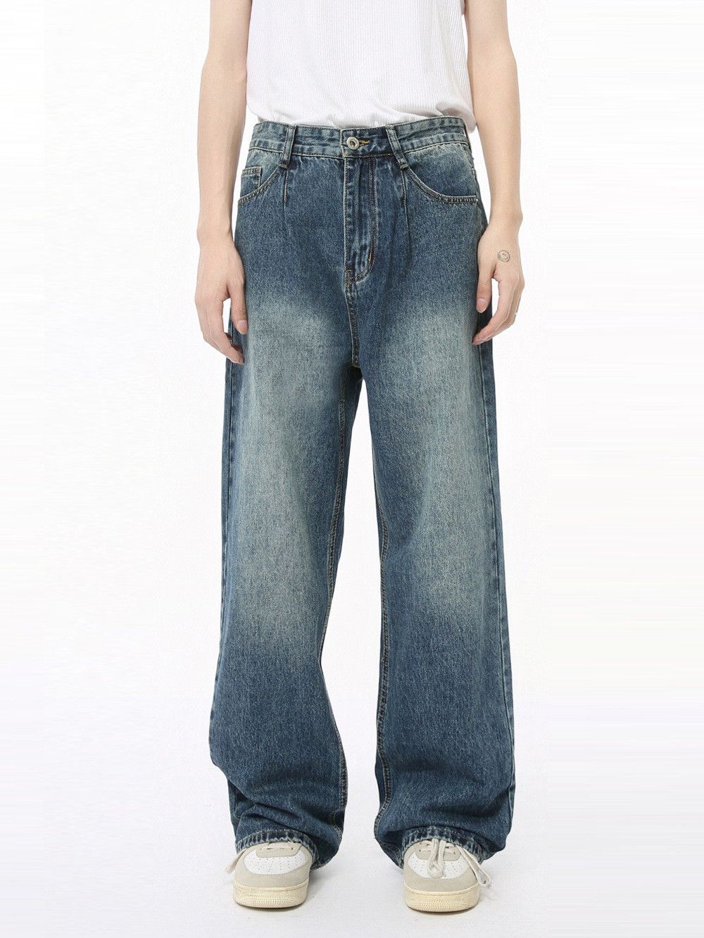Vintage American retro distressed straight wide-leg loose jeans Size US 32 / EU 48 - 1 Thumbnail