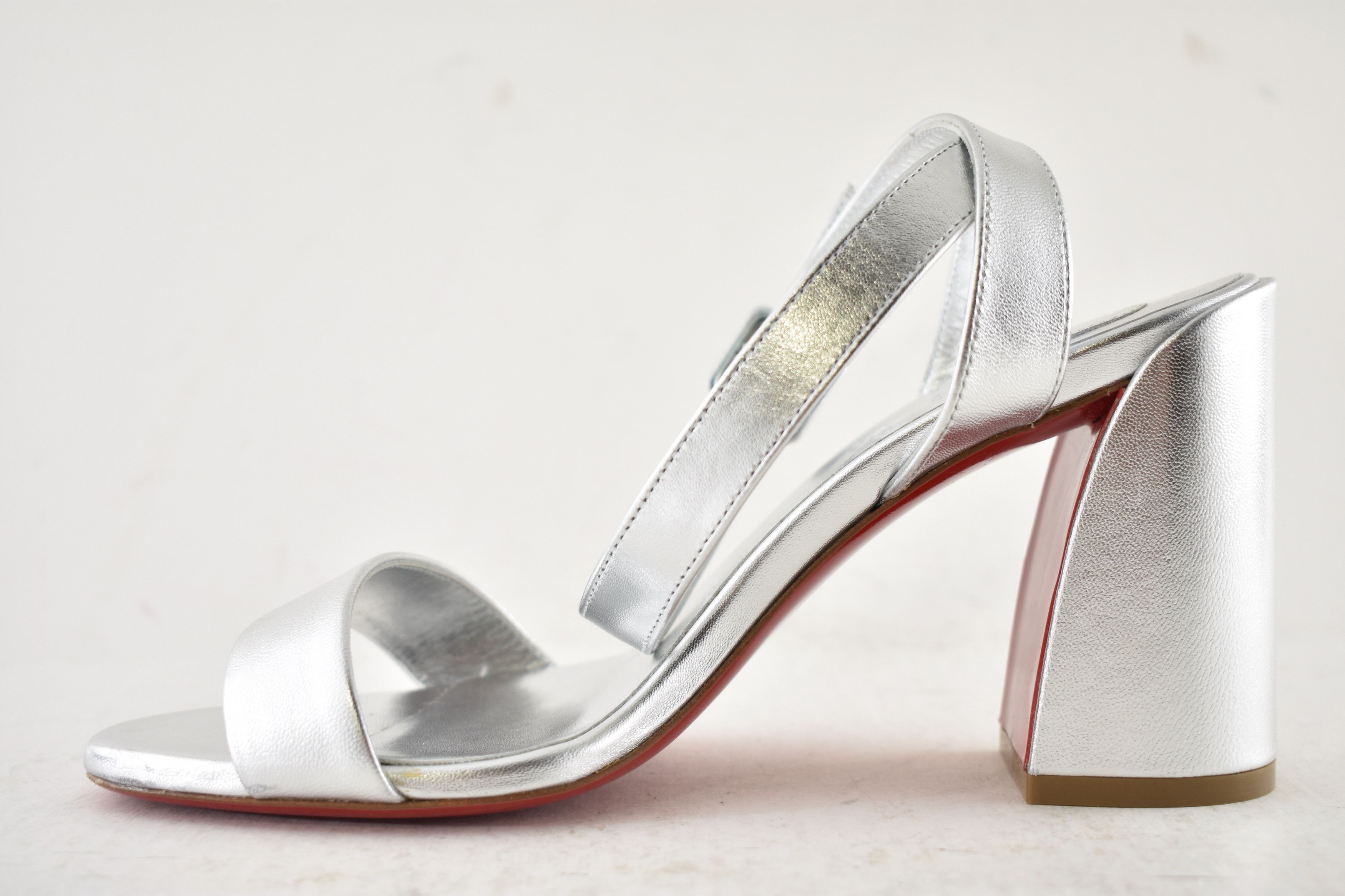 Christian Louboutin Miss Sabina 85 Silver Ankle Strap Block Heel Sandal 37 Size US 7 / IT 37 - 10 Thumbnail