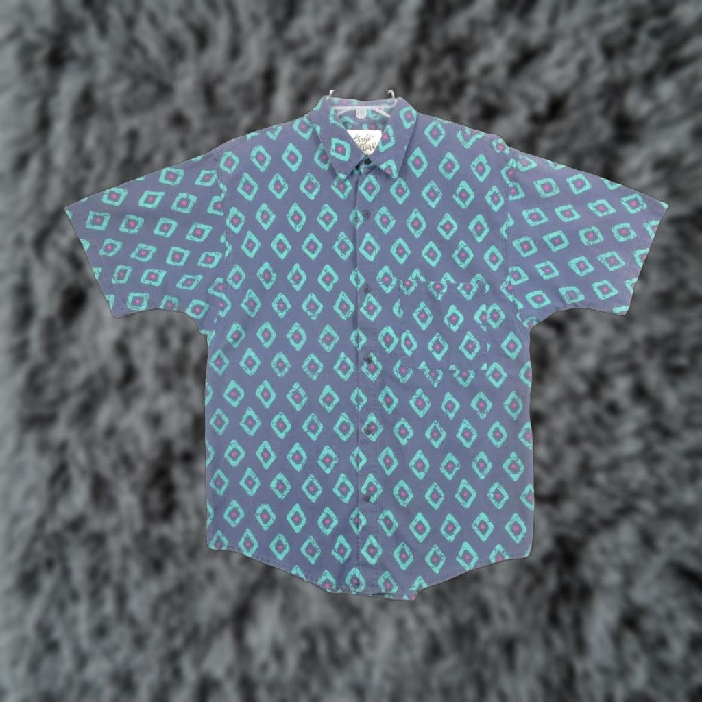 Vintage VINTAGE Body Objects Shirt Mens Large Blue Geometric Short Sleeve Made USA Size US L / EU 52-54 / 3 - 1 Thumbnail