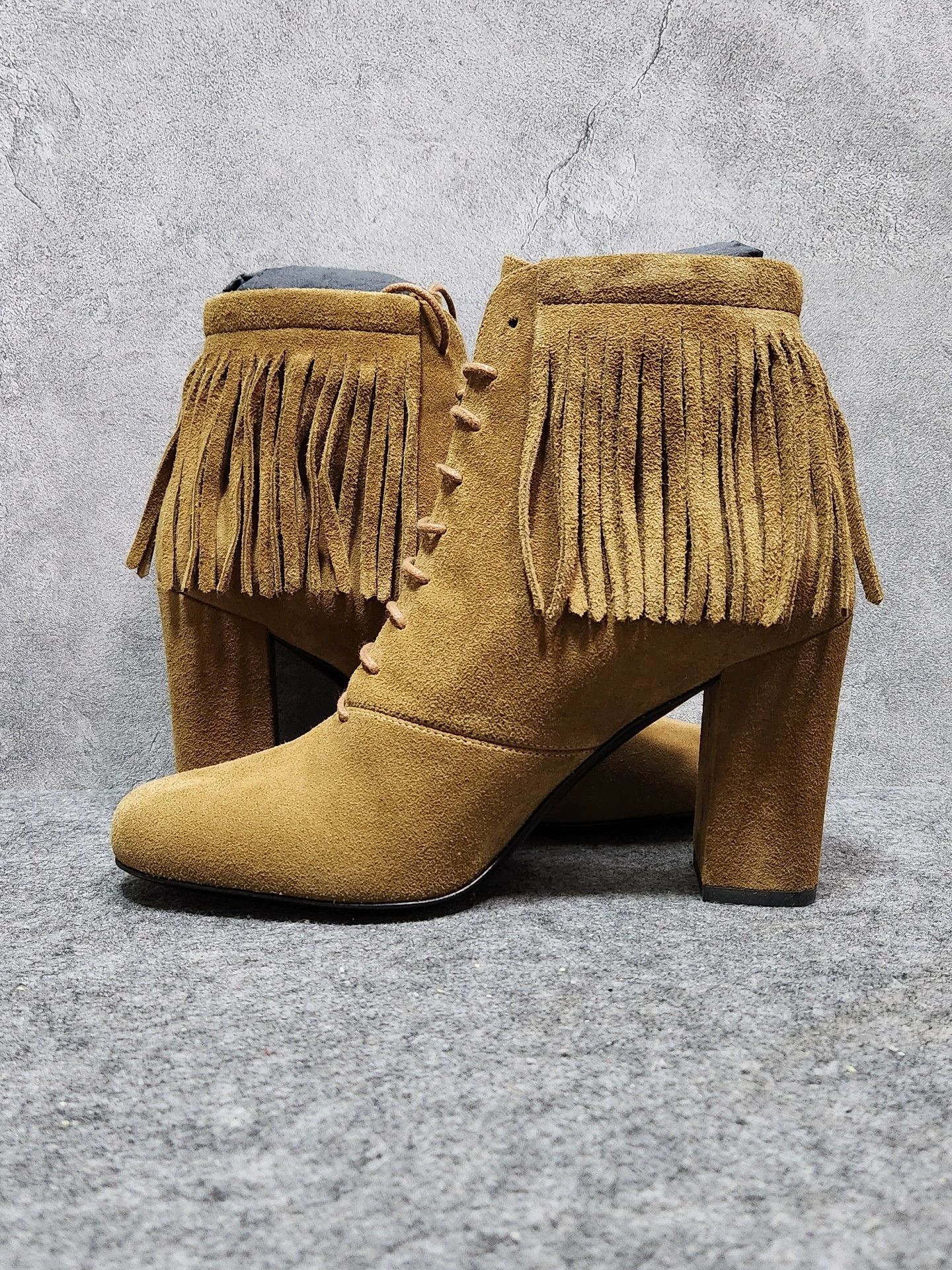 Saint Laurent Paris SAINT LAURENT SLP Yellow Suede TasselChunky Heel Ankle Boots Size US 6 / IT 36 - 6 Thumbnail