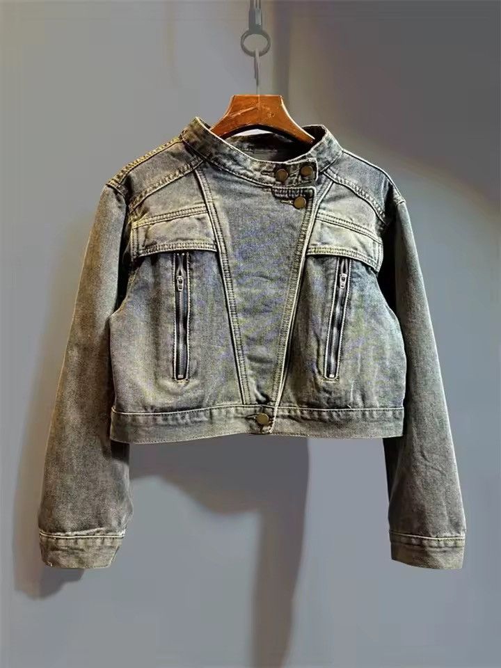 Japanese Brand Retro Washed Streetwear Cropped Zipper Irregular Jacket Size S / US 4 / IT 40 - 1 Thumbnail