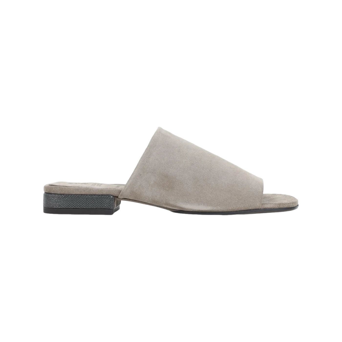 BRUNELLO CUCINELLI $1200 Brown Suede mules with monili New &