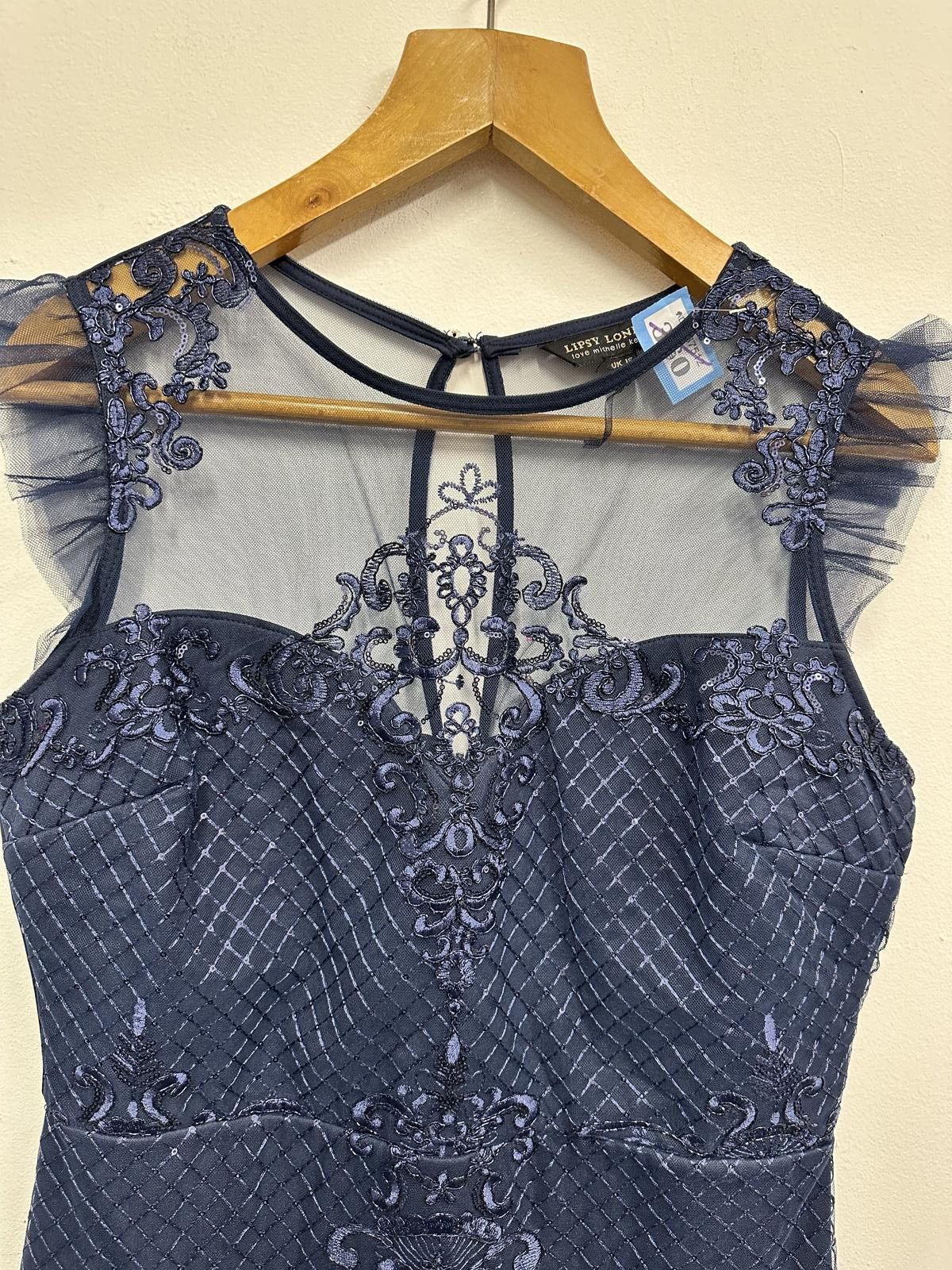 Other Lipsy London Navy Blue Embroidered Mesh Dress UK 16 Size XL / US 12-14 / IT 48-50 - 3 Thumbnail