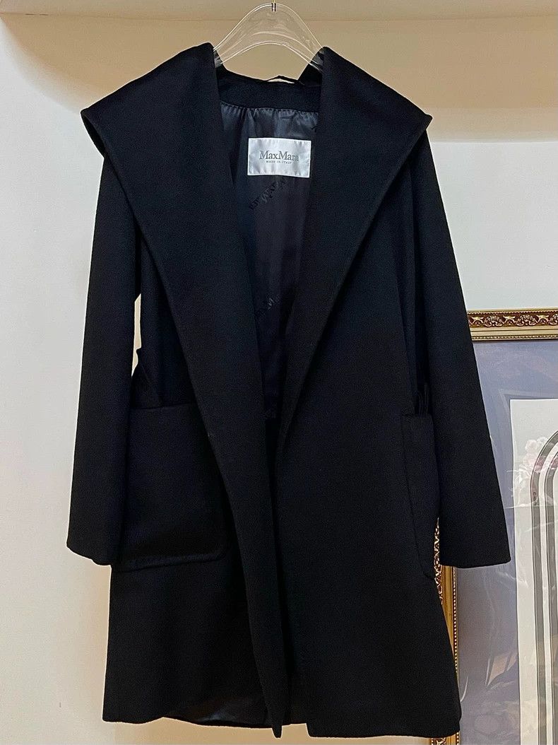Max Mara Max Mara Black RIALTO Camel Fleece Hooded Lapel Lace Up Ba Size S / US 4 / IT 40 - 1 Thumbnail