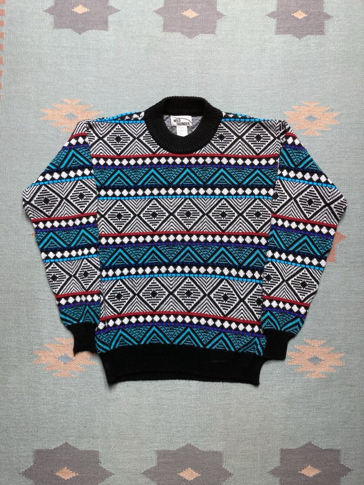Vintage VTG knit sweater psychedelic geometric crew grandpa women L Size L / US 10 / IT 46 - 1 Thumbnail