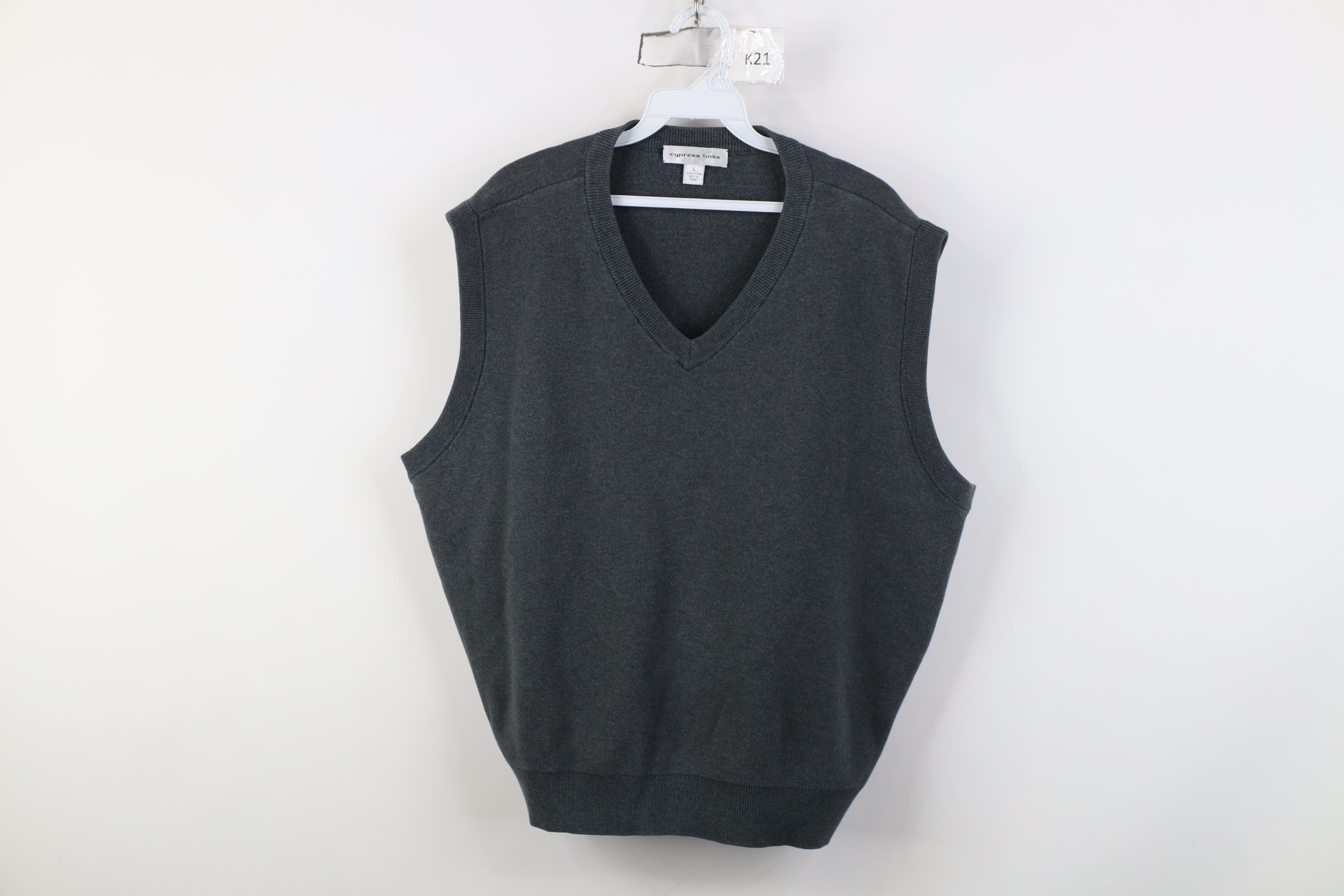 Vintage Vintage 90s Streetwear Blank Cotton Knit V-Neck Sweater Vest Size US L / EU 52-54 / 3 - 1 Thumbnail