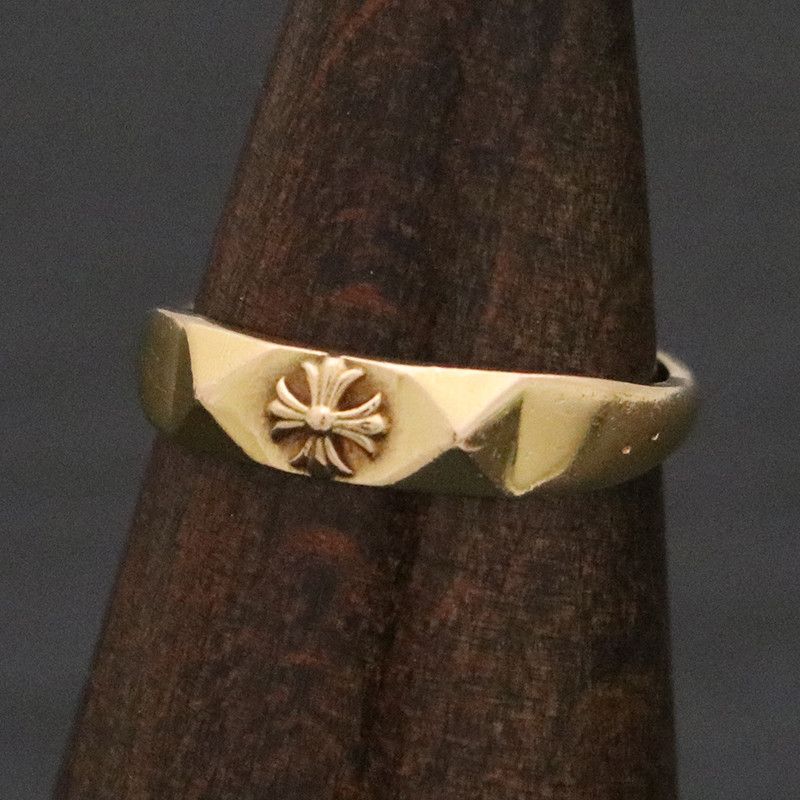 image of Chrome Hearts Plus Diamond Cut Bubblegum Ring - Size 6 in Gold, Men's