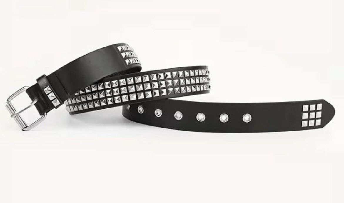 Leather 110cm Rivet Pyramid Studded PU Leather Belt Size ONE SIZE - 2 Thumbnail