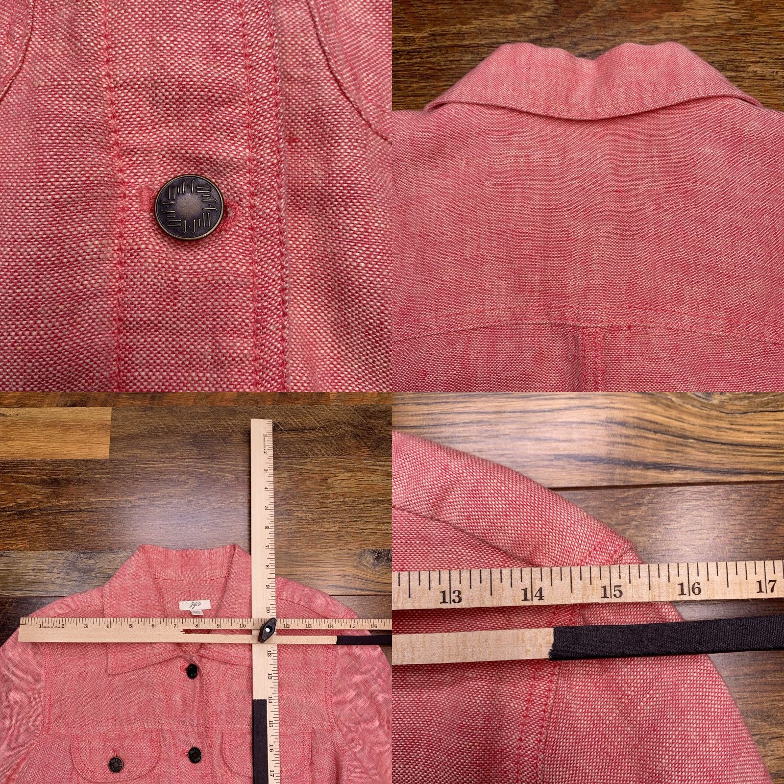 J. Jill J. Jill Jacket Shacket Denim Linen 2XS Red Women Regular Long Sleeve Button Pockets Modern Vintage? Size XXS / US 00 / IT 34 - 8 Thumbnail
